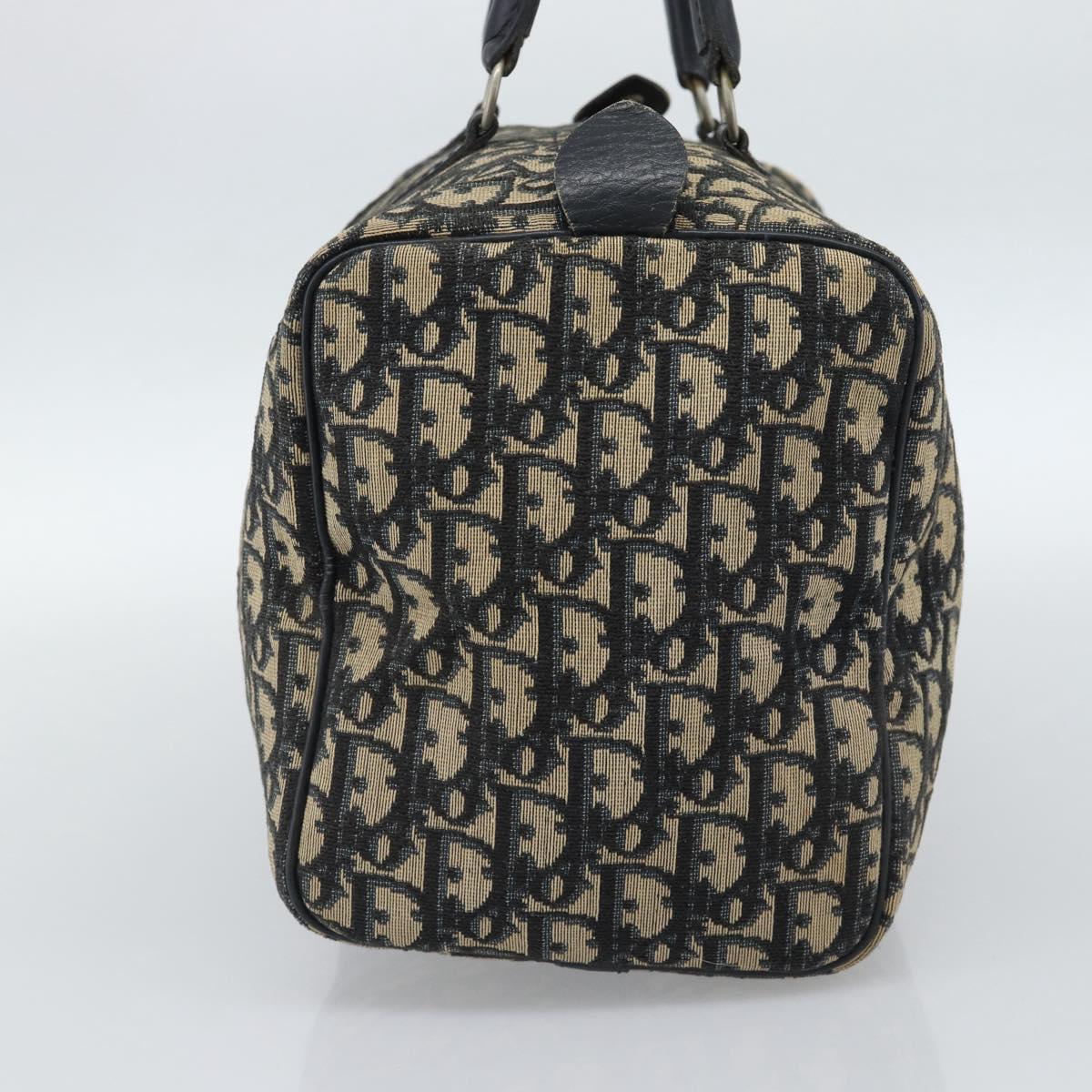 Christian Dior Trotter Canvas Boston Bag Navy Silver Auth 185650