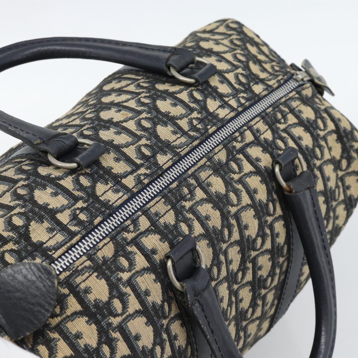 Christian Dior Trotter Canvas Boston Bag Navy Silver Auth 185650