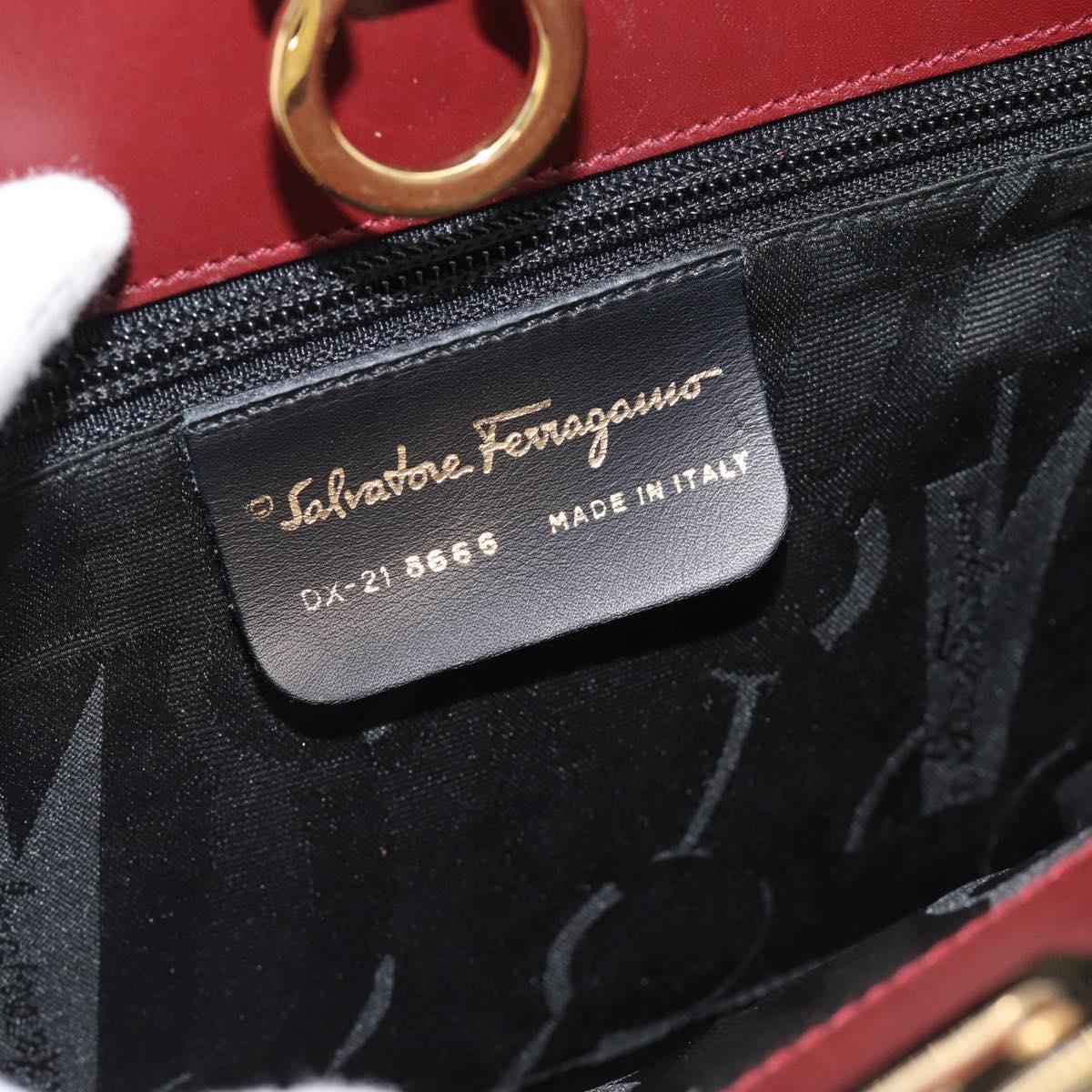 Salvatore Ferragamo Gancini Hand Bag Leather 2way Bordeaux Gold Auth 185652A