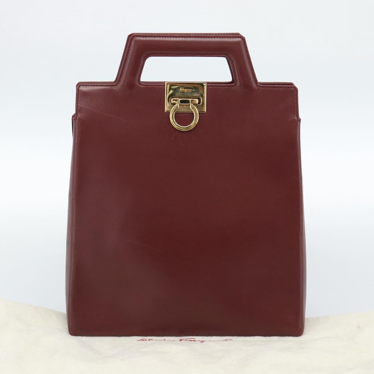 Salvatore Ferragamo Gancini Hand Bag Leather 2way Bordeaux Gold Auth 185652A