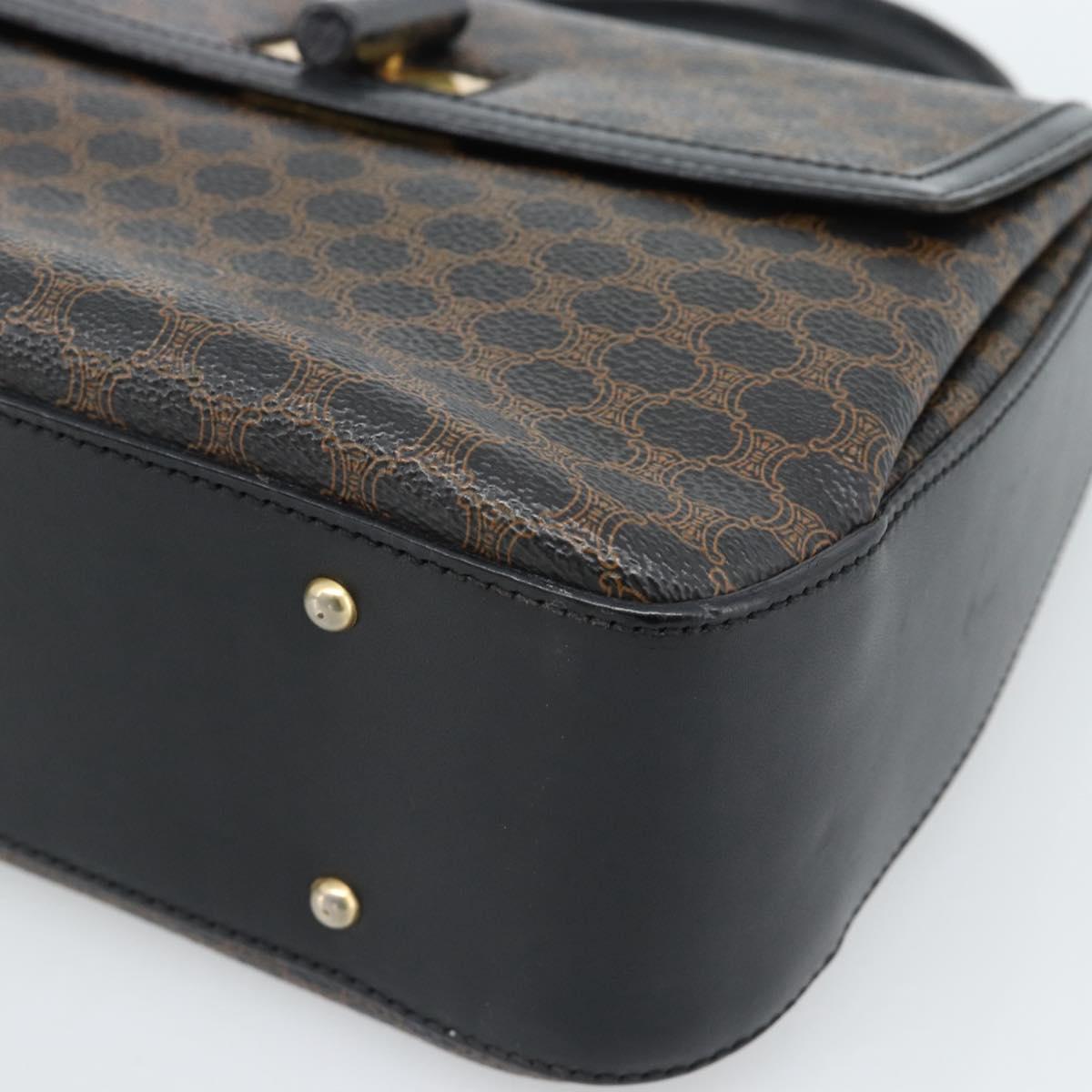 CELINE Macadam Canvas Circle Hand Bag PVC Leather Black Gold Auth 185653A