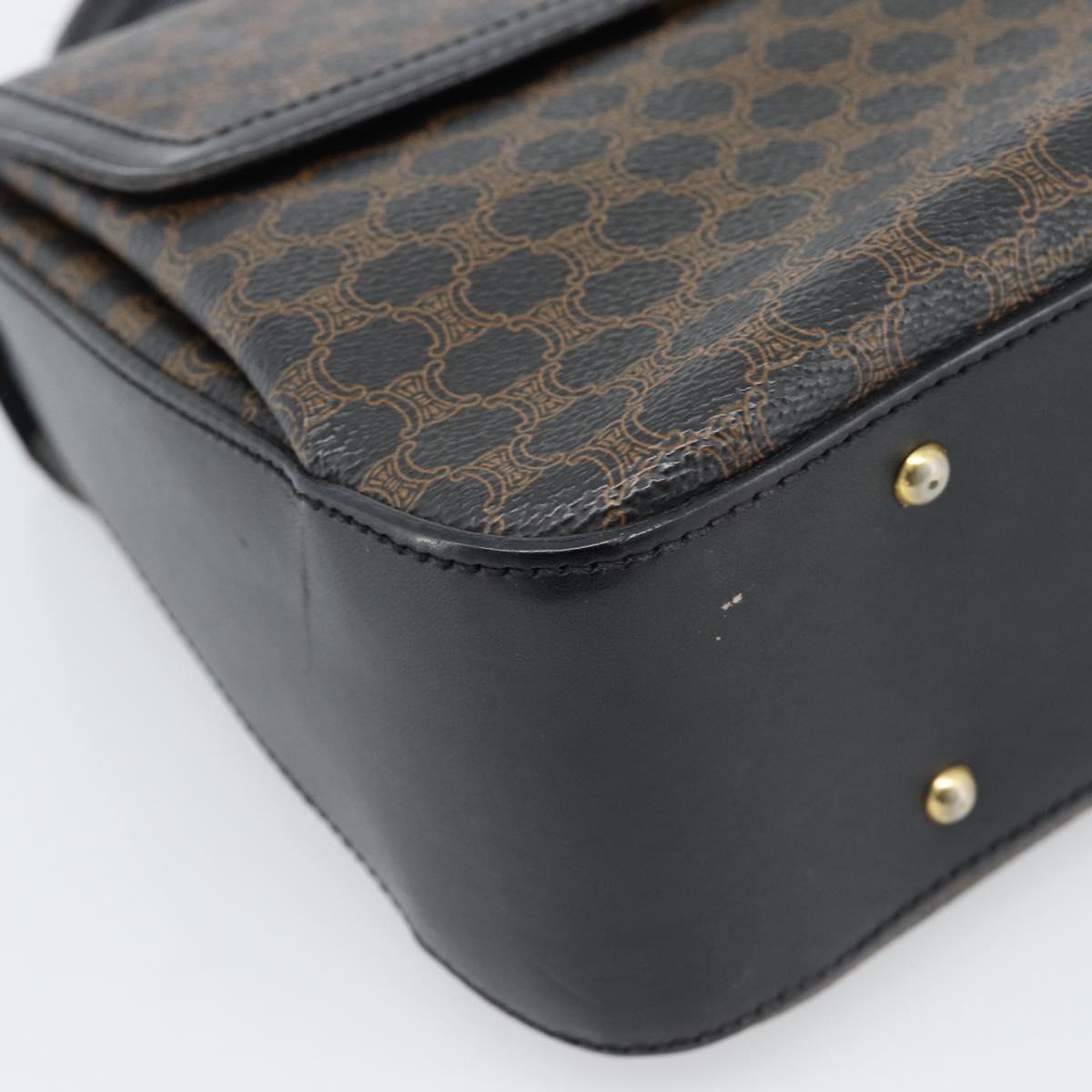 CELINE Macadam Canvas Circle Hand Bag PVC Leather Black Gold Auth 185653A