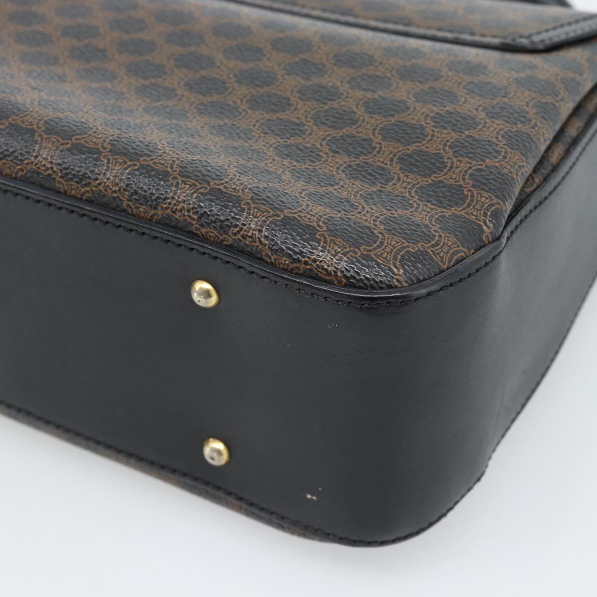CELINE Macadam Canvas Circle Hand Bag PVC Leather Black Gold Auth 185653A