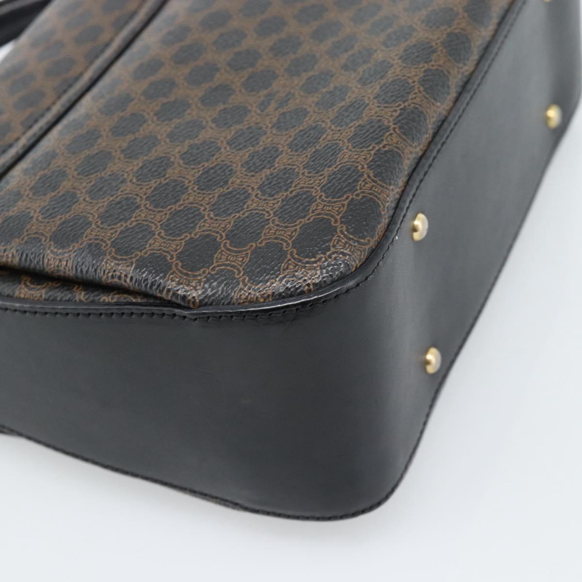 CELINE Macadam Canvas Circle Hand Bag PVC Leather Black Gold Auth 185653A