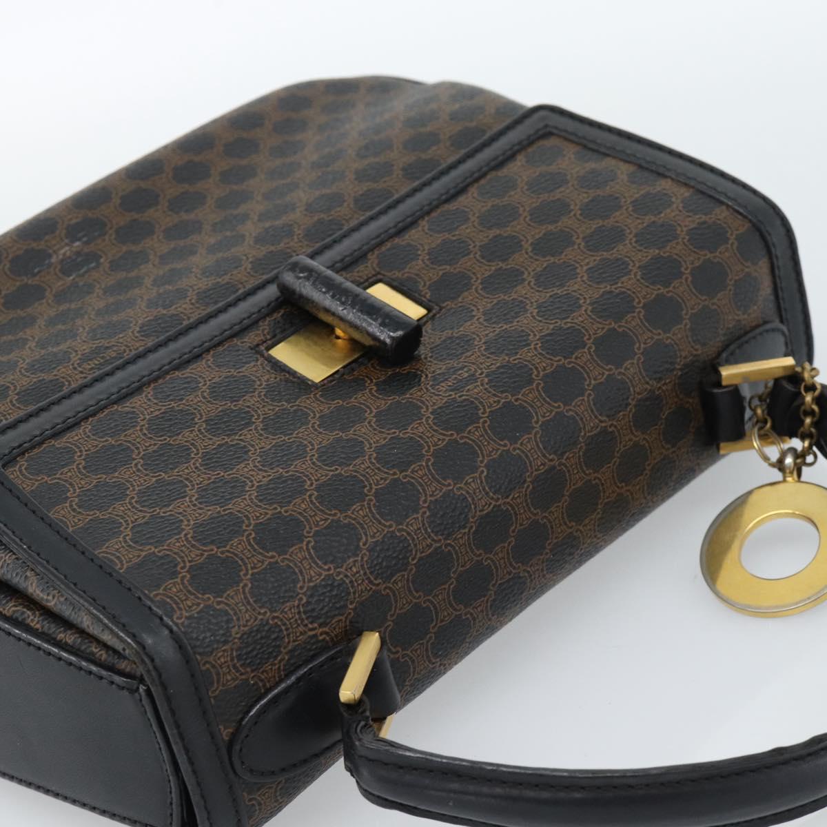 CELINE Macadam Canvas Circle Hand Bag PVC Leather Black Gold Auth 185653A