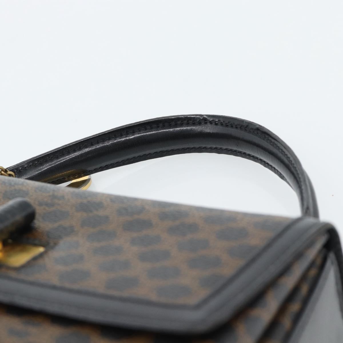 CELINE Macadam Canvas Circle Hand Bag PVC Leather Black Gold Auth 185653A