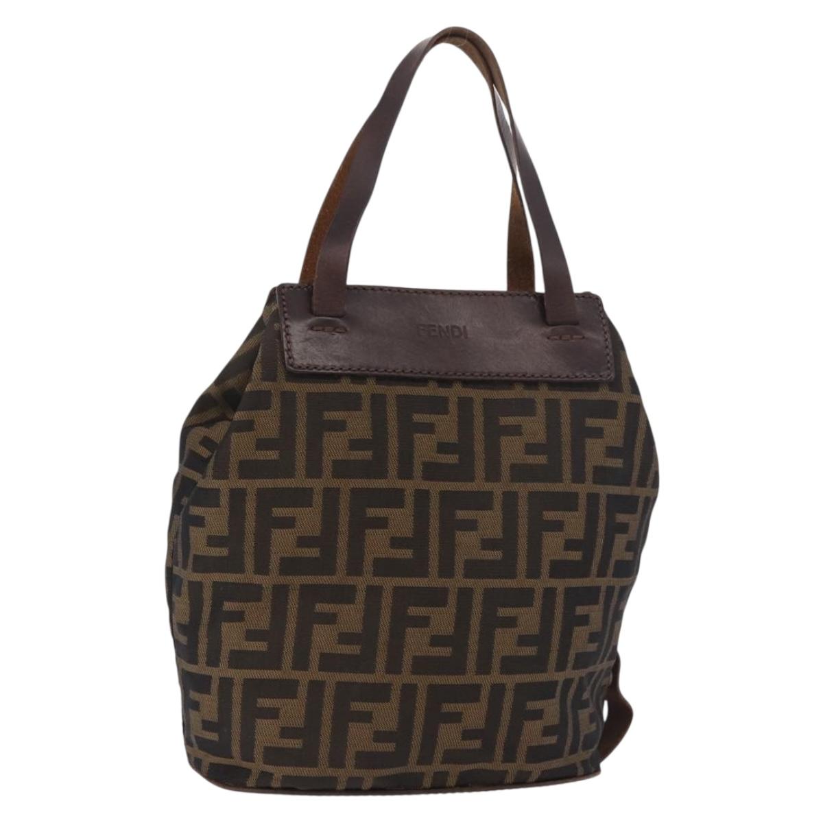 FENDI Zucca Canvas Hand Bag Black Brown Auth 185654