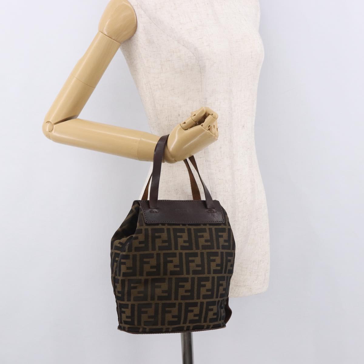 FENDI Zucca Canvas Hand Bag Black Brown Auth 185654