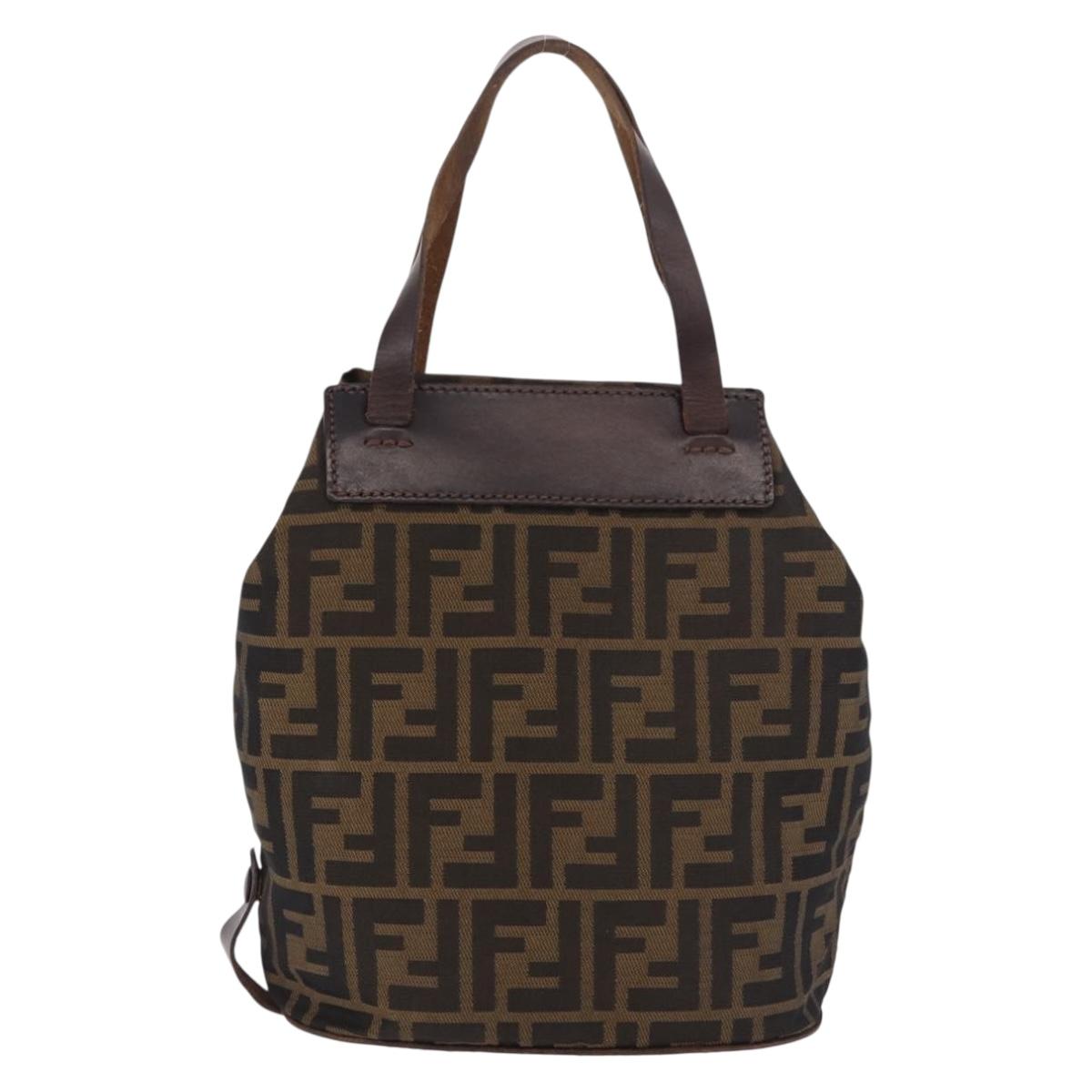 FENDI Zucca Canvas Hand Bag Black Brown Auth 185654