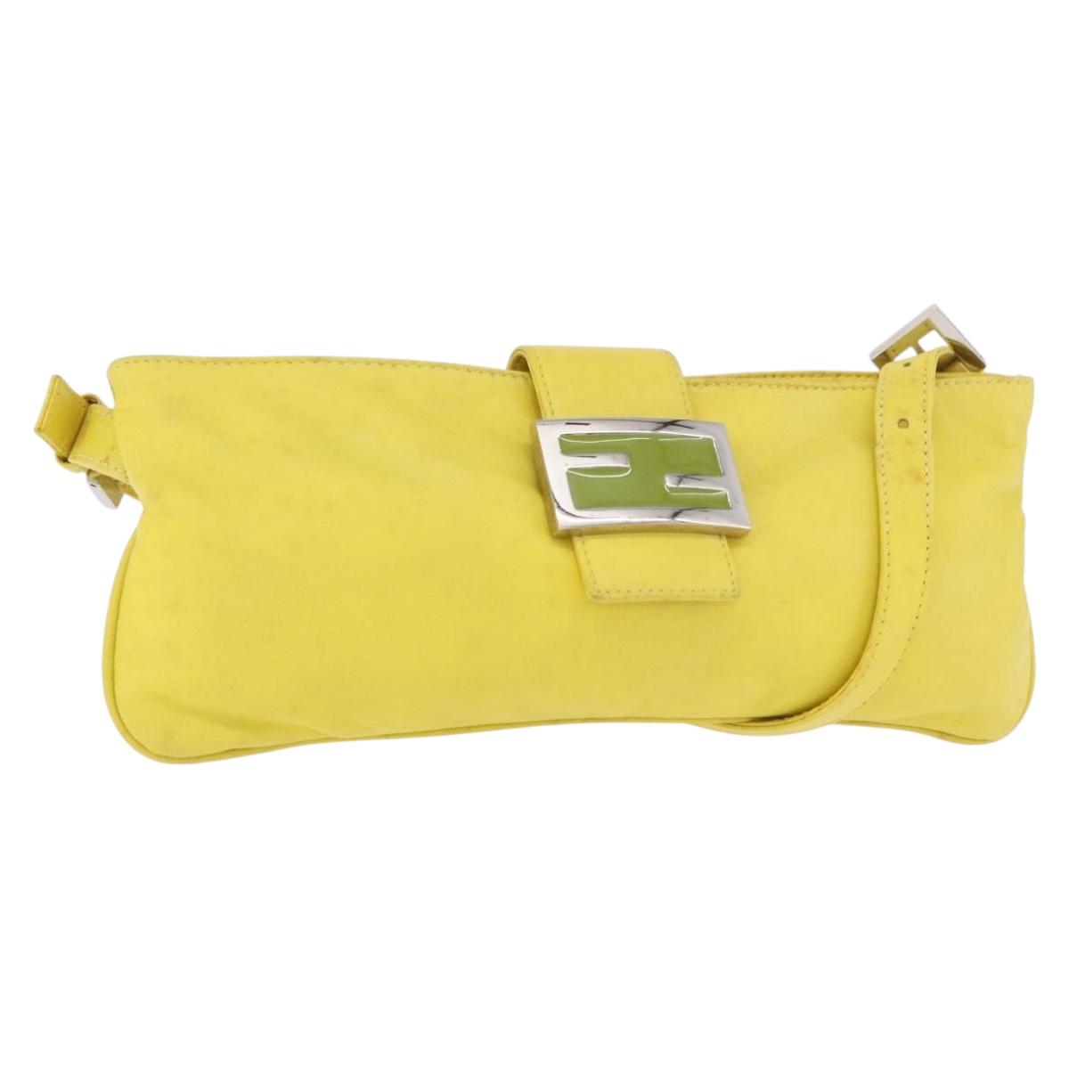 FENDI Mamma Baguette Shoulder Bag Leather Yellow Silver Auth 185657