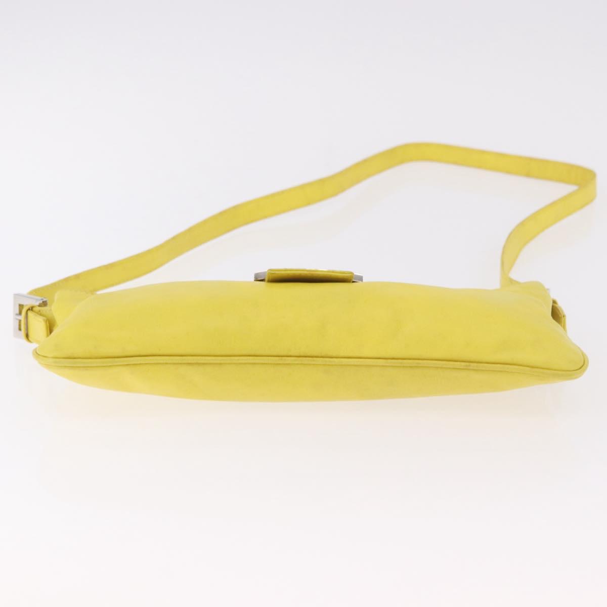 FENDI Mamma Baguette Shoulder Bag Leather Yellow Silver Auth 185657