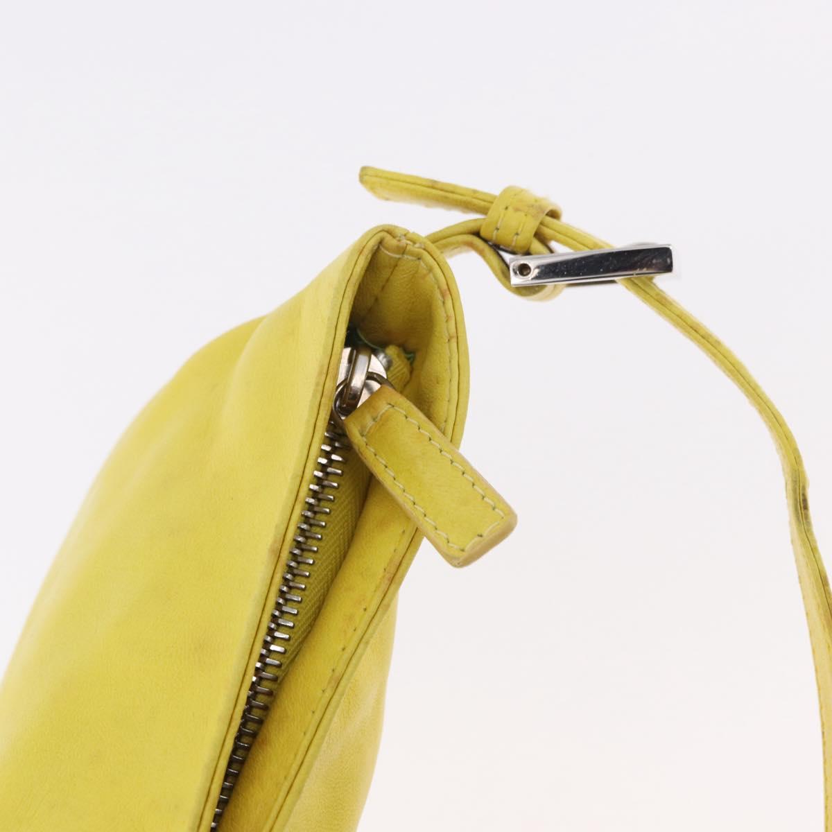 FENDI Mamma Baguette Shoulder Bag Leather Yellow Silver Auth 185657
