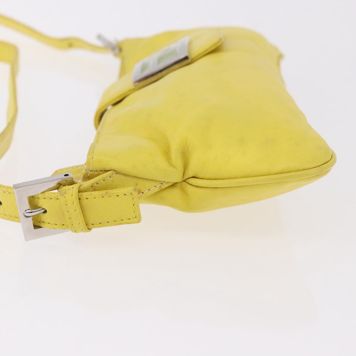 FENDI Mamma Baguette Shoulder Bag Leather Yellow Silver Auth 185657