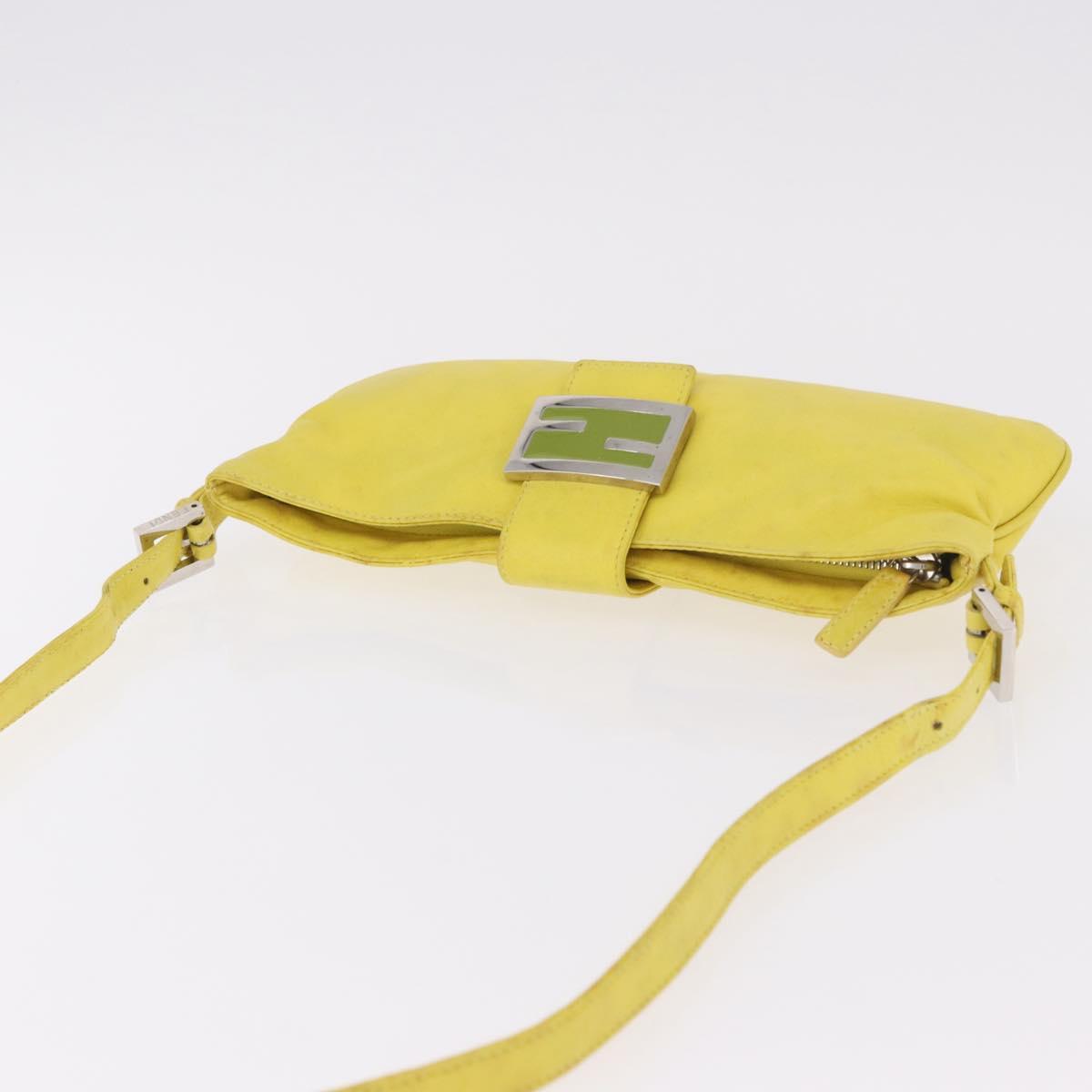FENDI Mamma Baguette Shoulder Bag Leather Yellow Silver Auth 185657