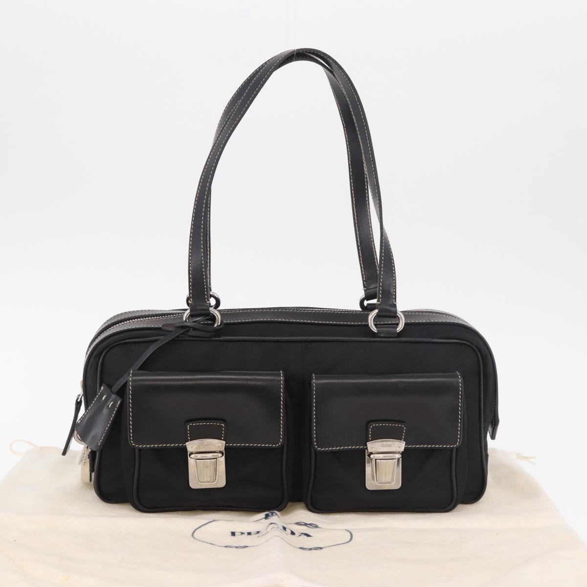 PRADA Shoulder Bag Nylon Black Silver Auth 185658SAM