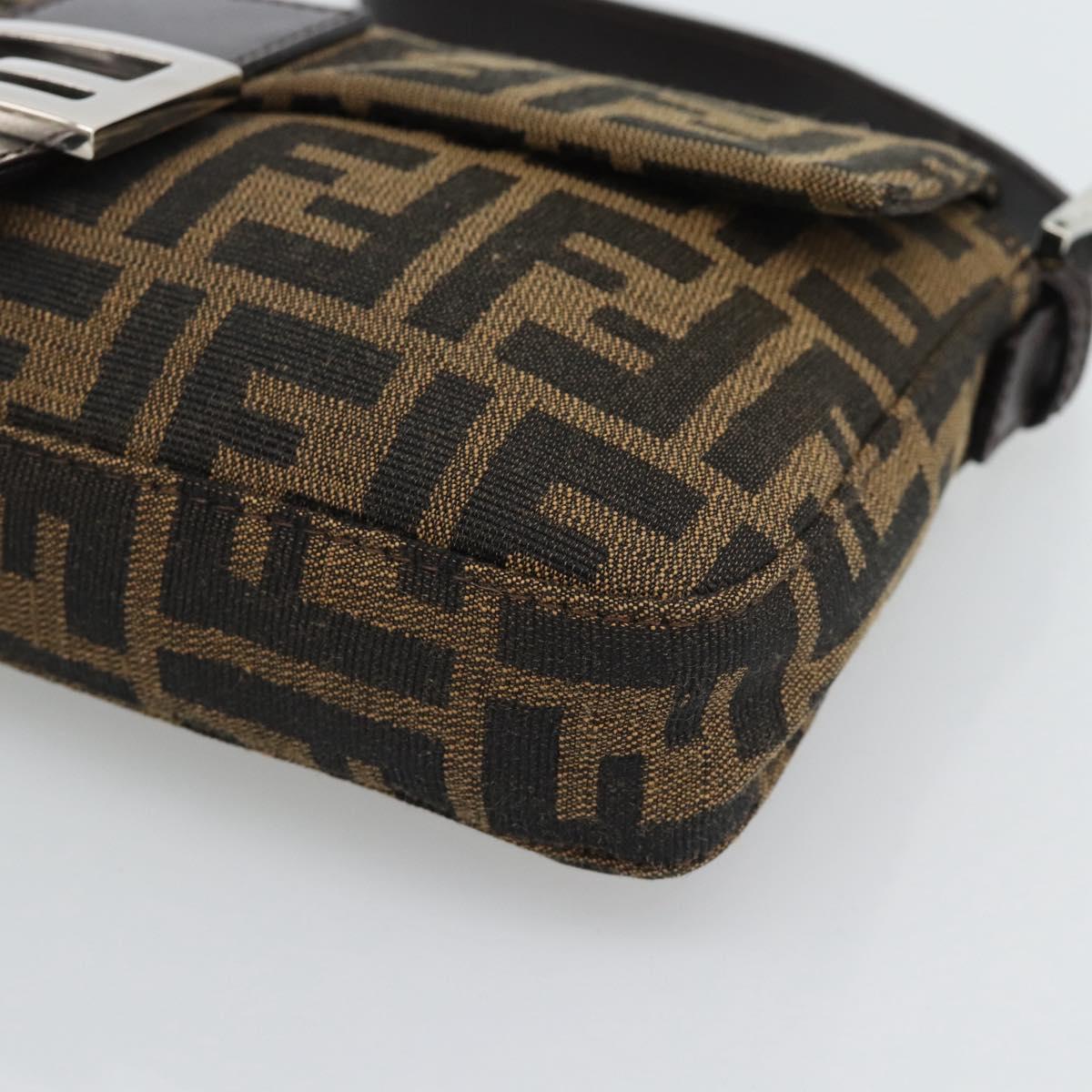 FENDI Zucca Canvas Mamma Baguette Shoulder Bag Black Brown Auth 185659SAM