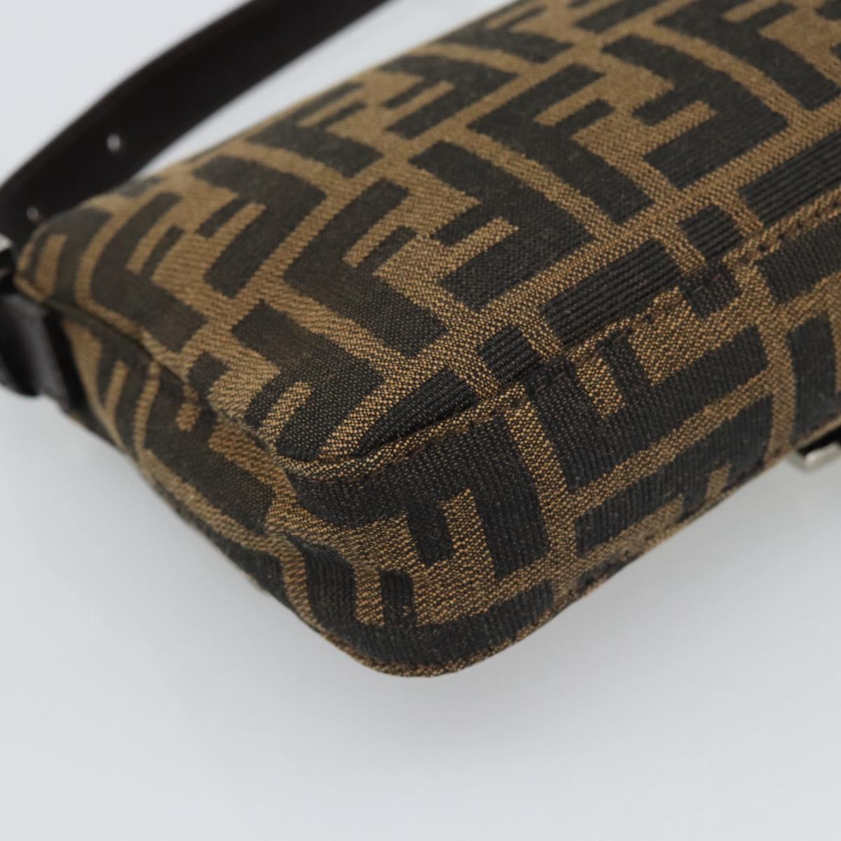 FENDI Zucca Canvas Mamma Baguette Shoulder Bag Black Brown Auth 185659SAM