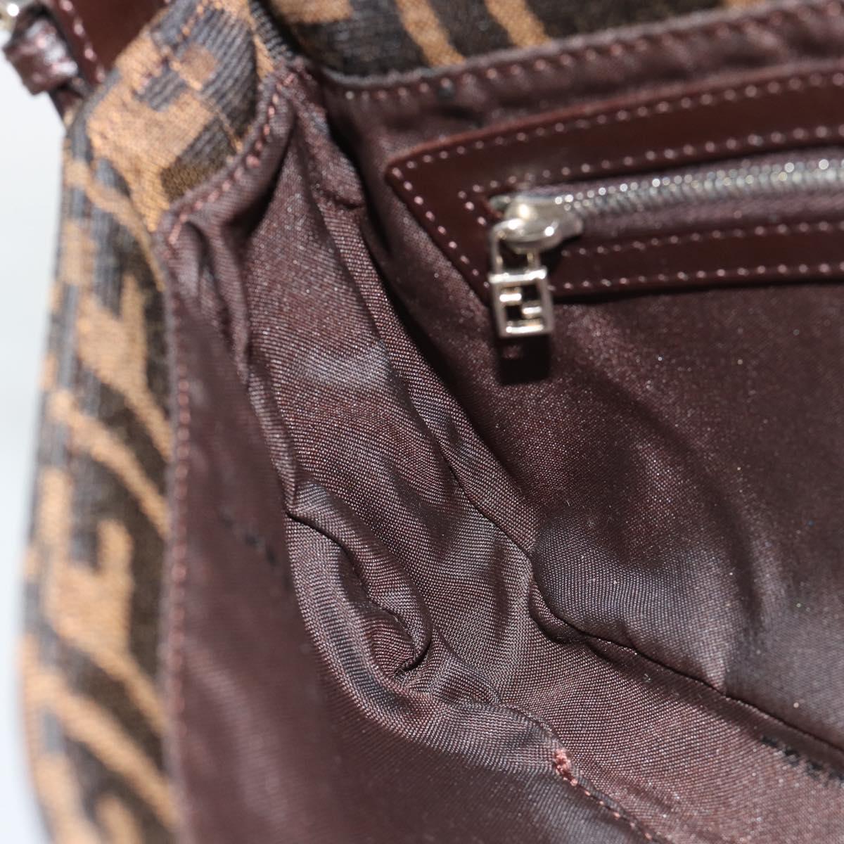 FENDI Zucca Canvas Mamma Baguette Shoulder Bag Black Brown Auth 185659SAM