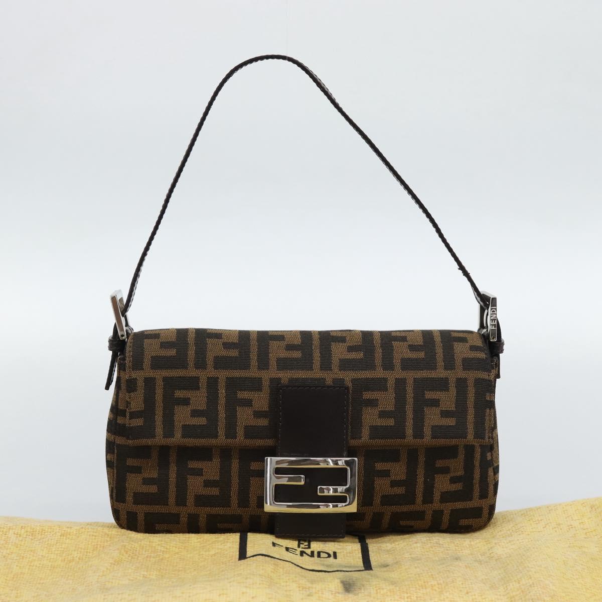 FENDI Zucca Canvas Mamma Baguette Shoulder Bag Black Brown Auth 185659SAM