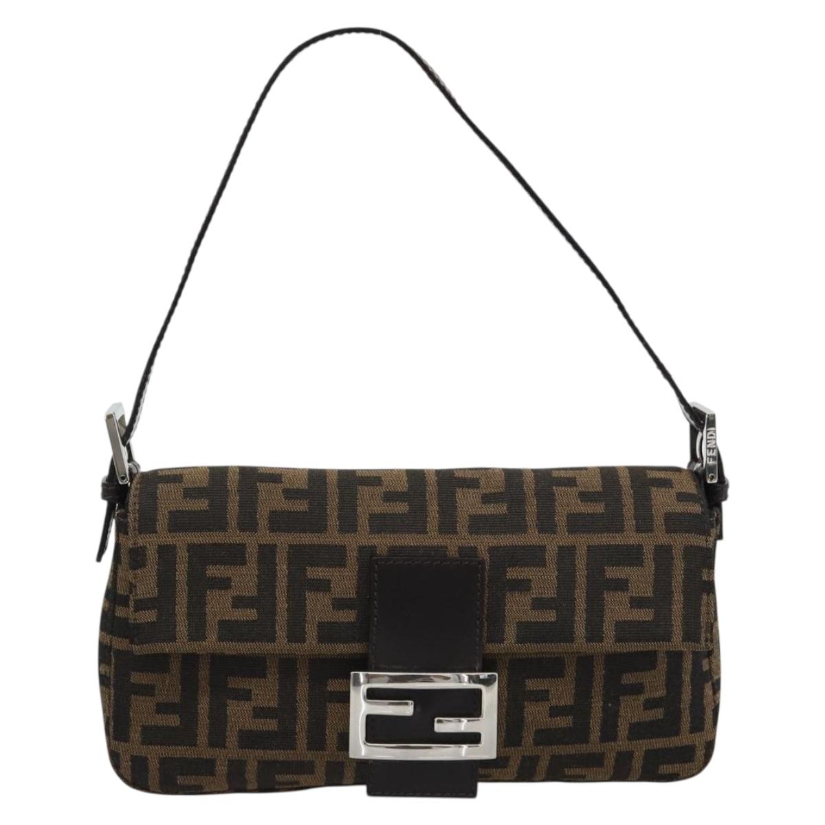 FENDI Zucca Canvas Mamma Baguette Shoulder Bag Black Brown Auth 185659SAM
