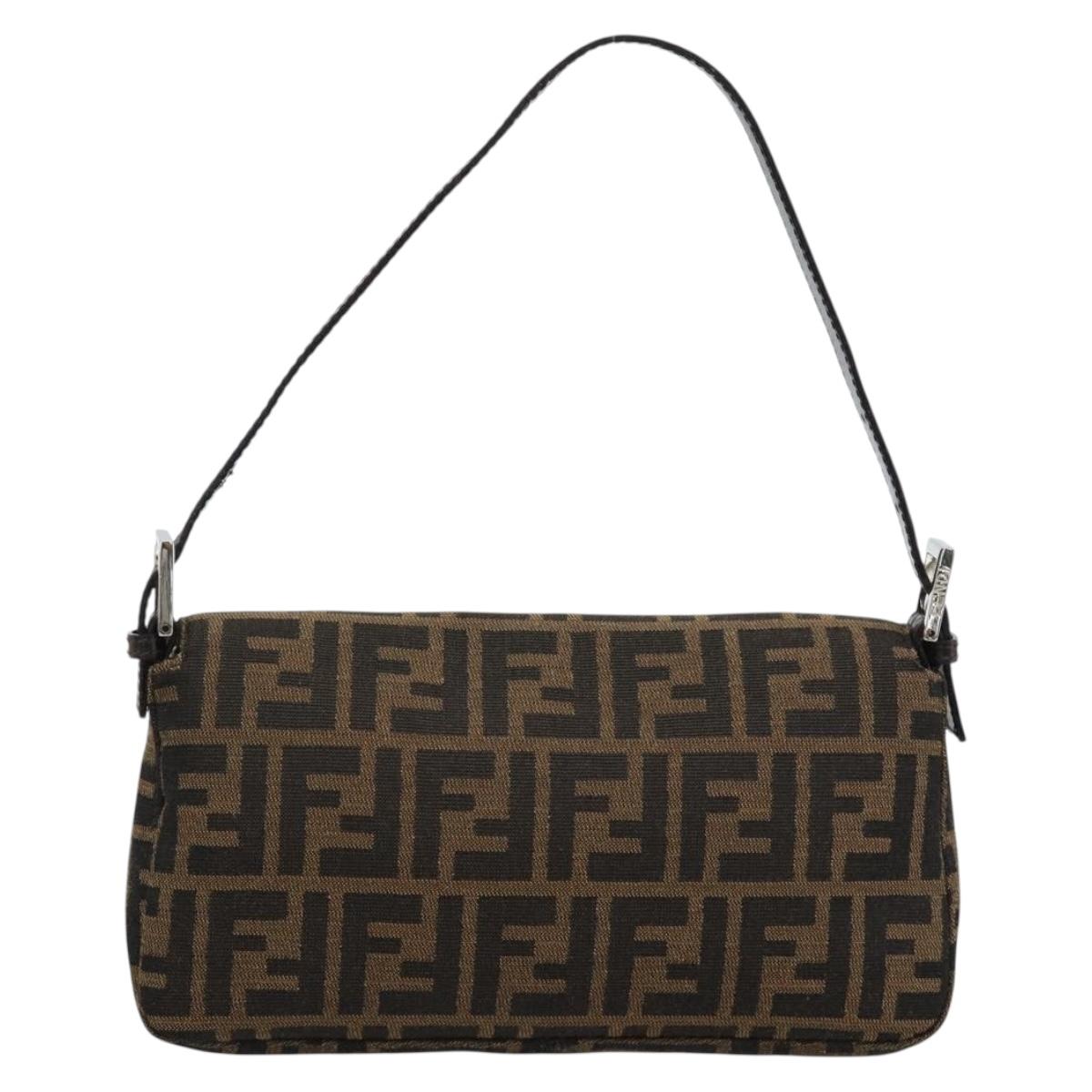 FENDI Zucca Canvas Mamma Baguette Shoulder Bag Black Brown Auth 185659SAM