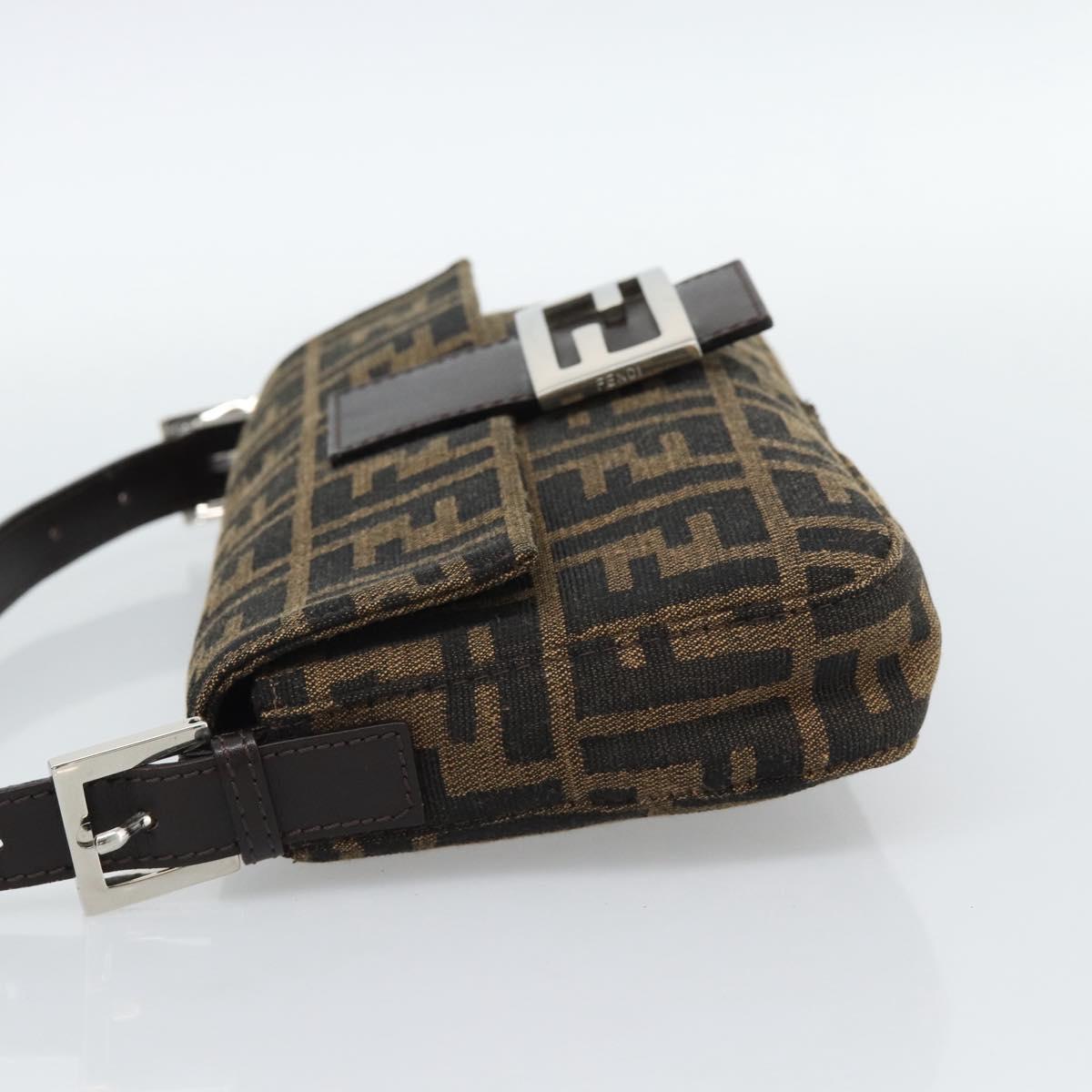 FENDI Zucca Canvas Mamma Baguette Shoulder Bag Black Brown Auth 185659SAM