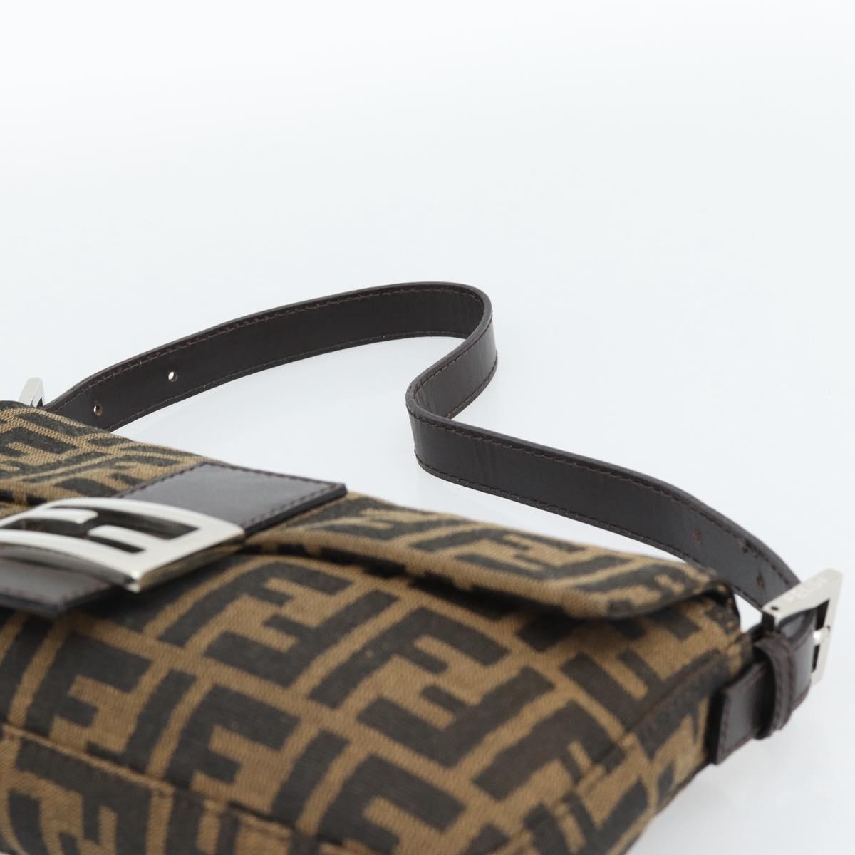 FENDI Zucca Canvas Mamma Baguette Shoulder Bag Black Brown Auth 185659SAM