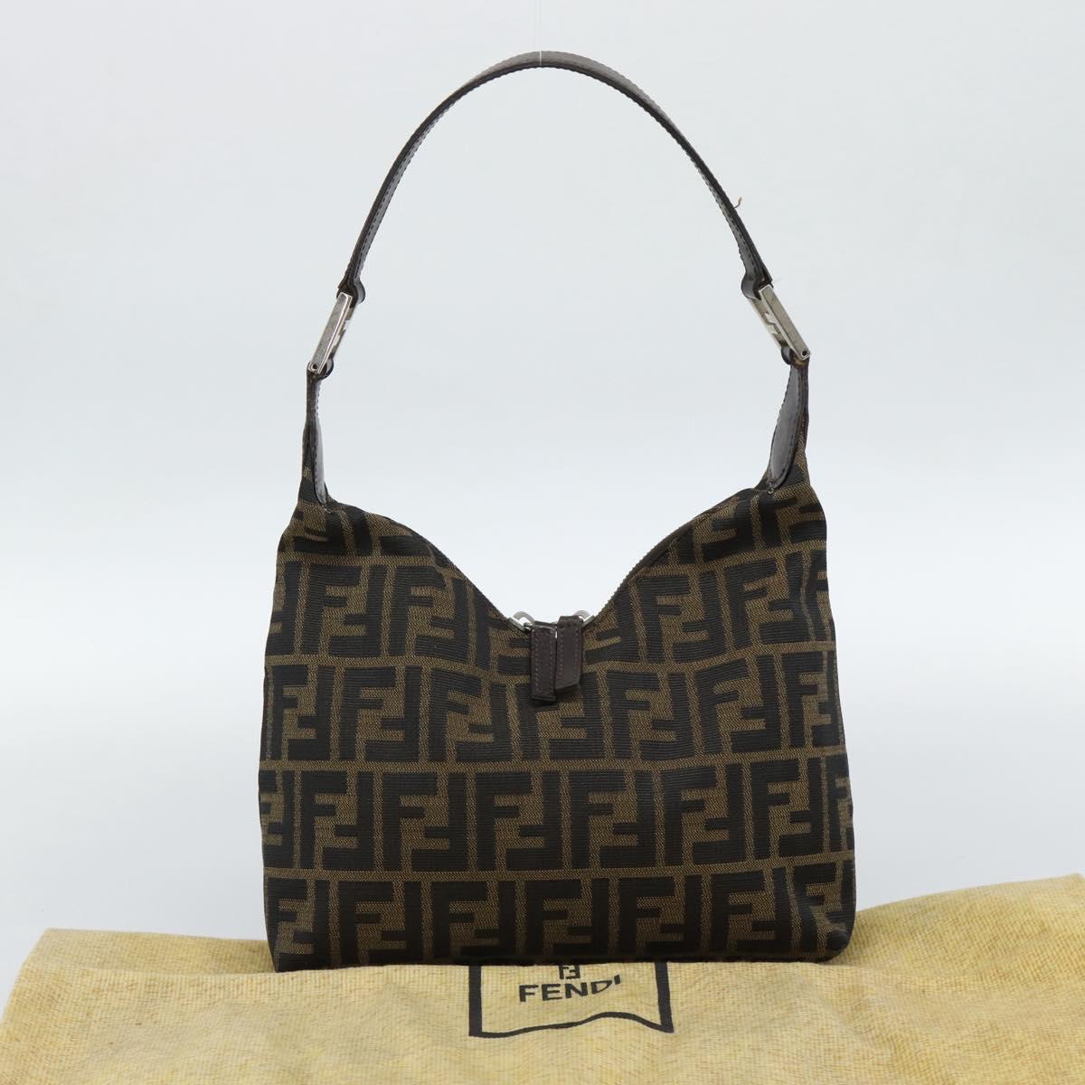 FENDI Zucca Canvas Shoulder Bag Black Brown Auth 185661V