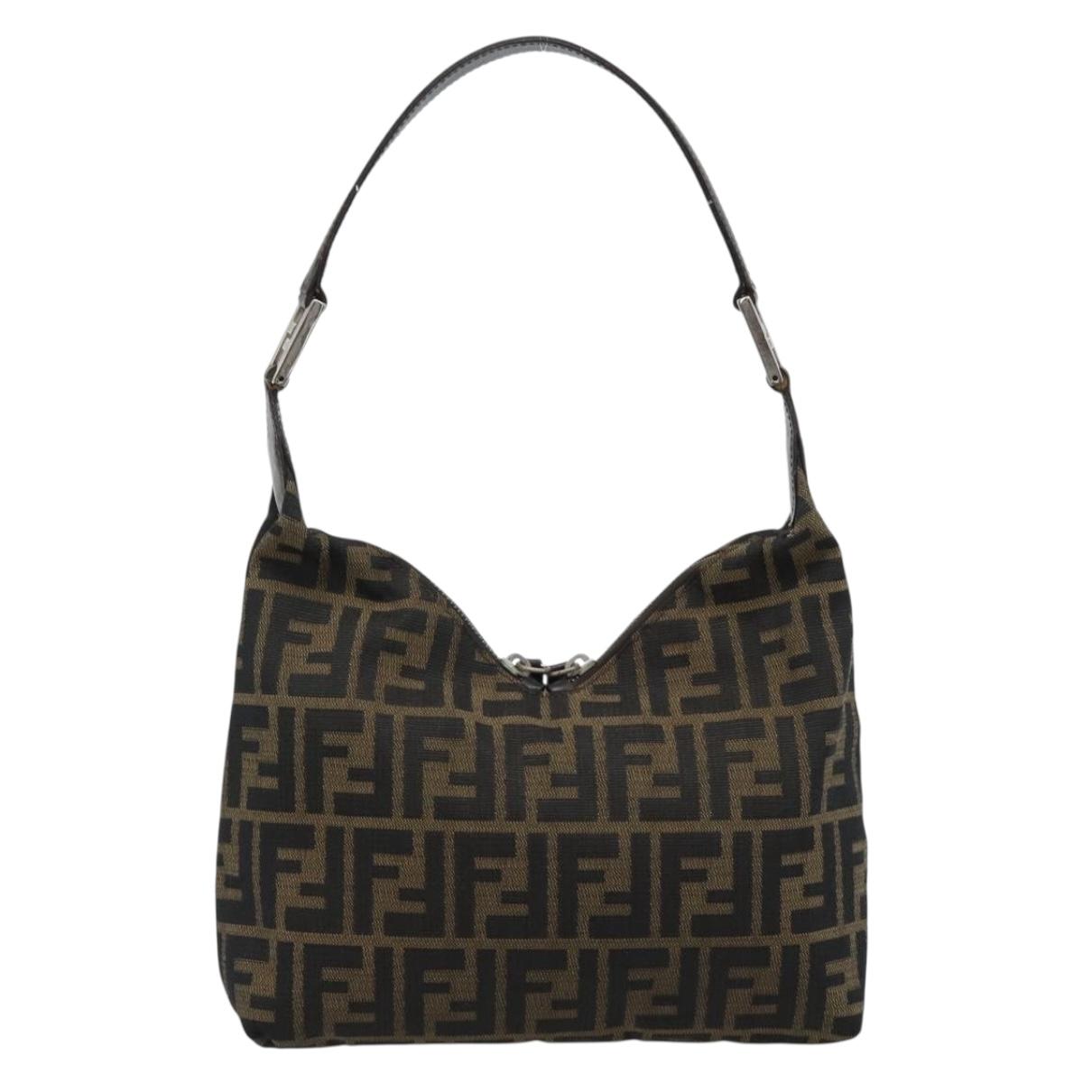 FENDI Zucca Canvas Shoulder Bag Black Brown Auth 185661V