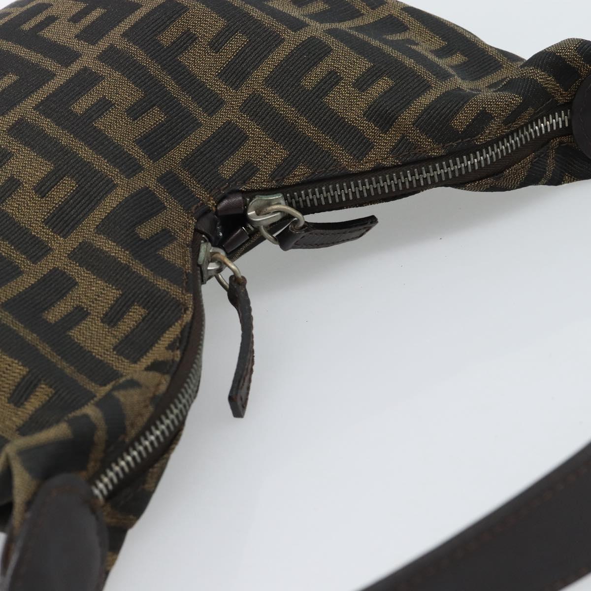 FENDI Zucca Canvas Shoulder Bag Black Brown Auth 185661V