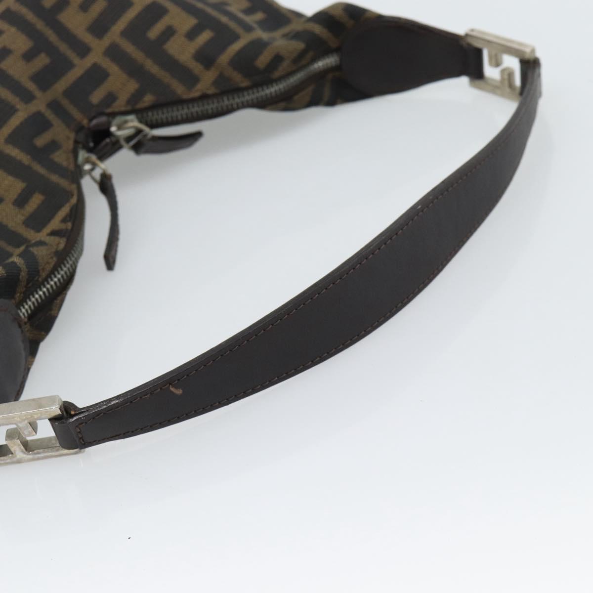FENDI Zucca Canvas Shoulder Bag Black Brown Auth 185661V