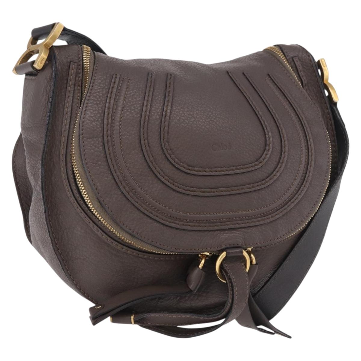 Chloe Marcie Shoulder Bag Leather Brown Gold Auth 185662V