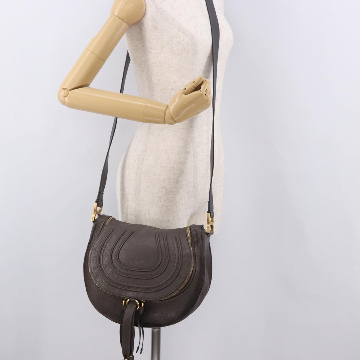 Chloe Marcie Shoulder Bag Leather Brown Gold Auth 185662V