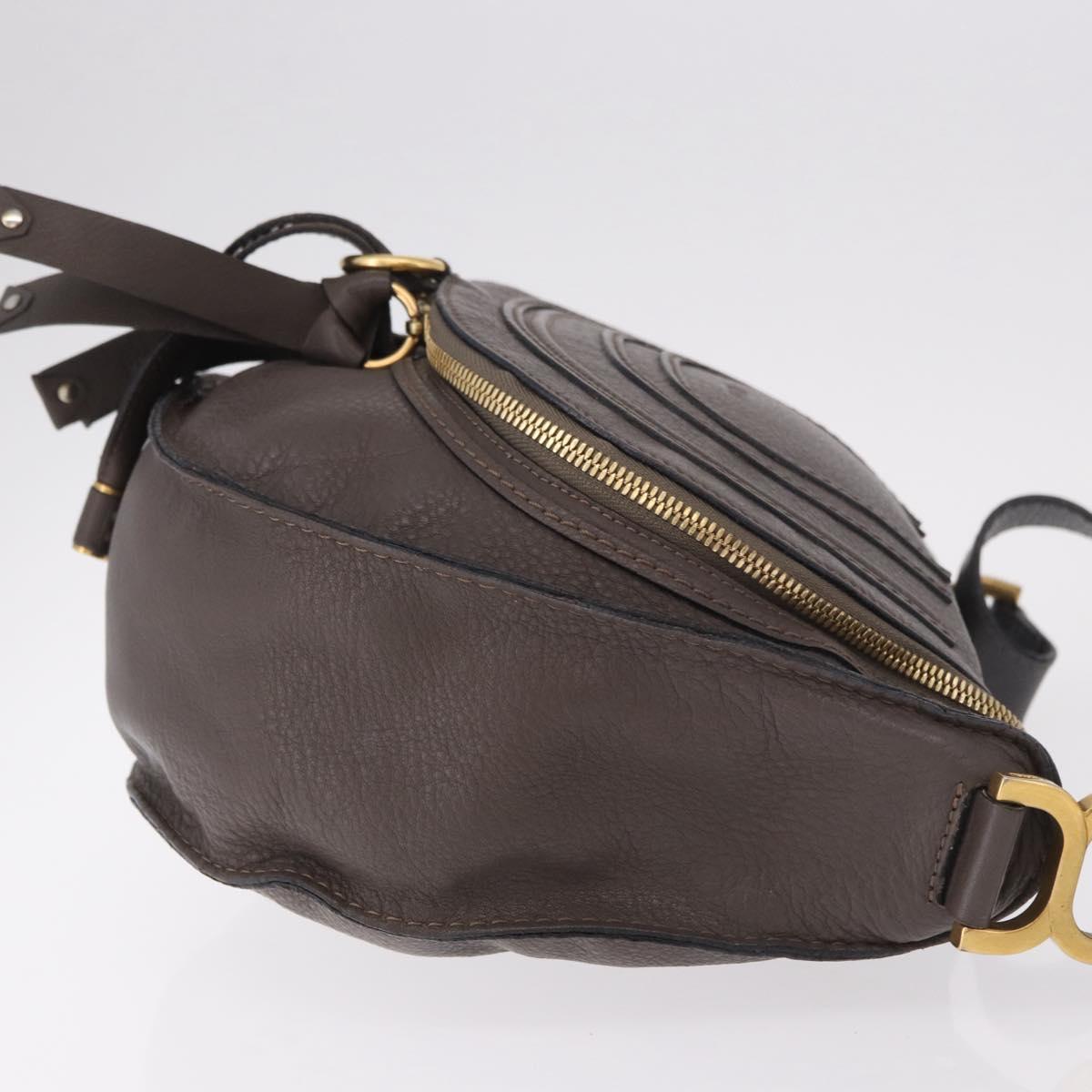 Chloe Marcie Shoulder Bag Leather Brown Gold Auth 185662V