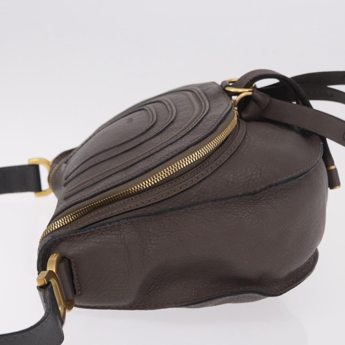 Chloe Marcie Shoulder Bag Leather Brown Gold Auth 185662V