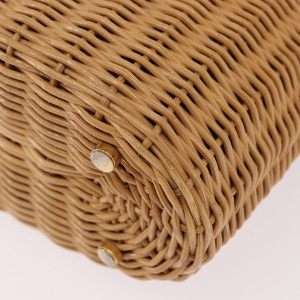 Salvatore Ferragamo Gancini Basket Bag Hand Bag Rattan Brown Gold Auth 185663V