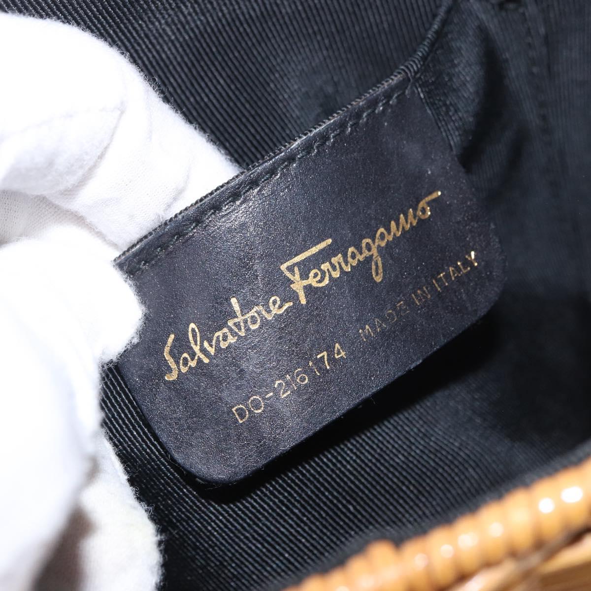 Salvatore Ferragamo Gancini Basket Bag Hand Bag Rattan Brown Gold Auth 185663V