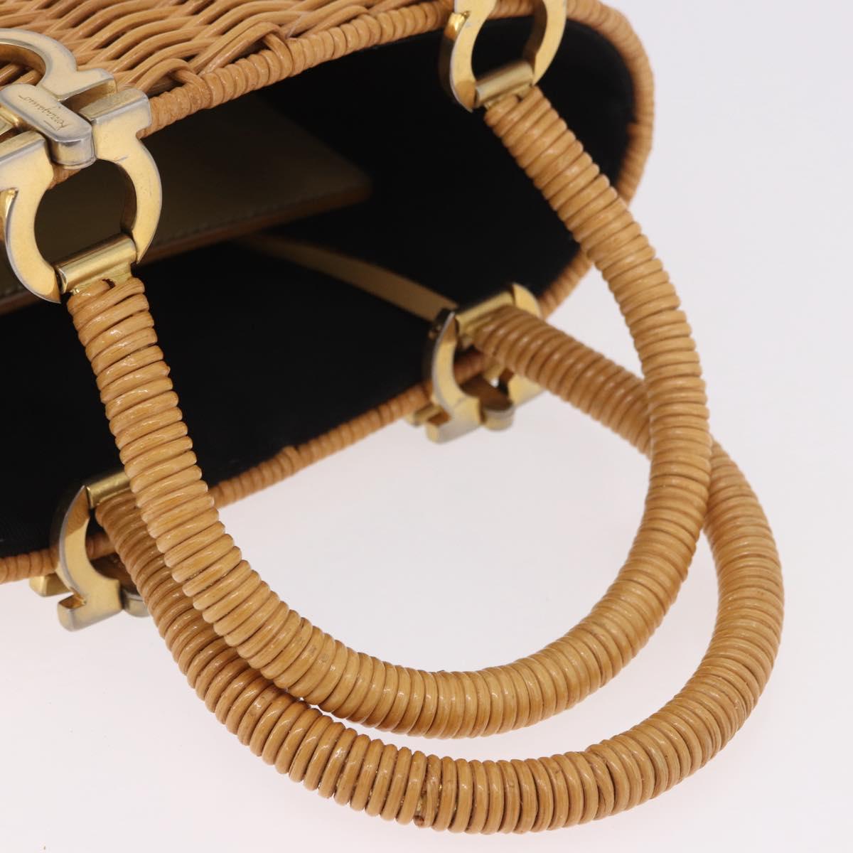 Salvatore Ferragamo Gancini Basket Bag Hand Bag Rattan Brown Gold Auth 185663V