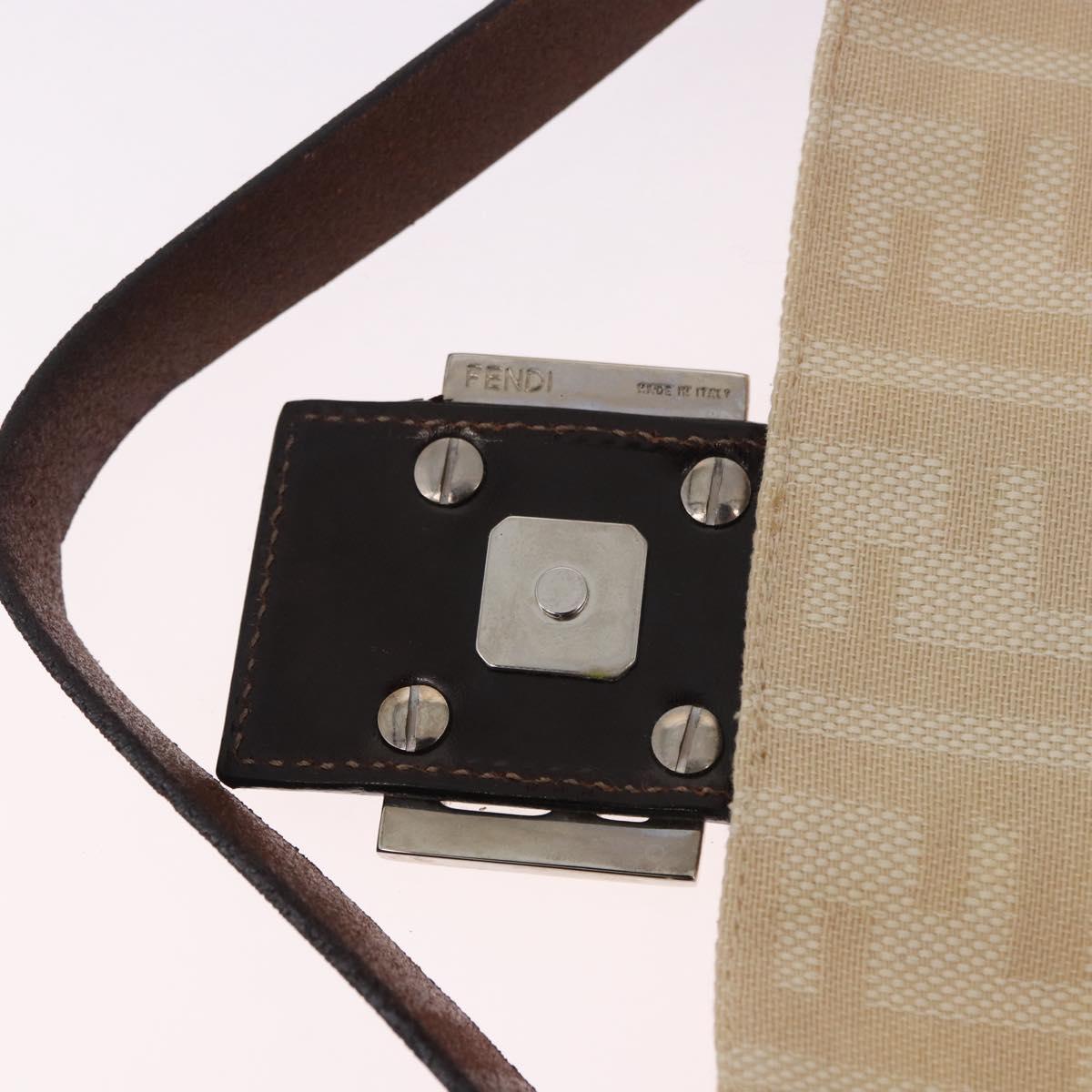 FENDI Zucca Canvas Mamma Baguette Shoulder Bag Beige Silver Auth 185664A