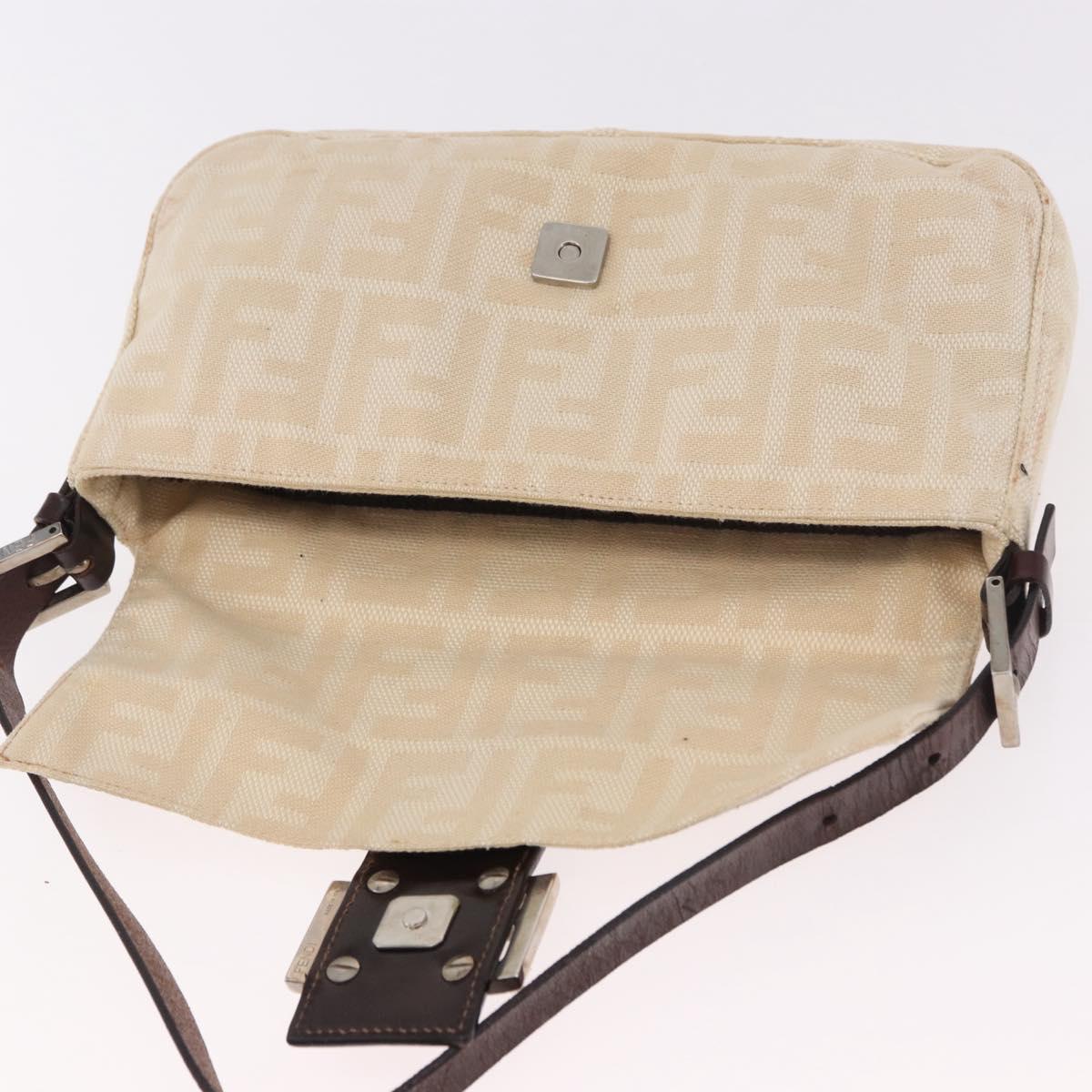 FENDI Zucca Canvas Mamma Baguette Shoulder Bag Beige Silver Auth 185664A