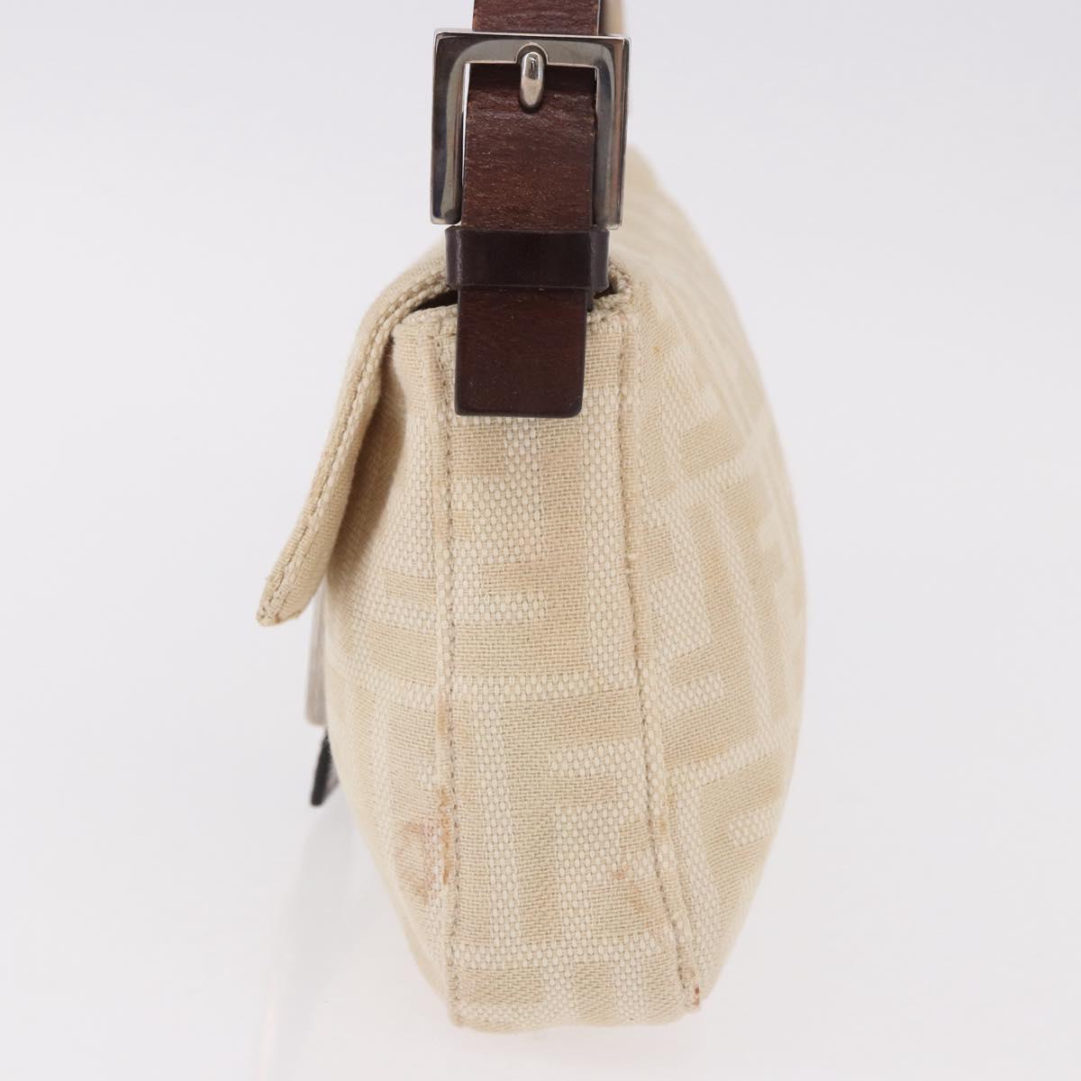FENDI Zucca Canvas Mamma Baguette Shoulder Bag Beige Silver Auth 185664A