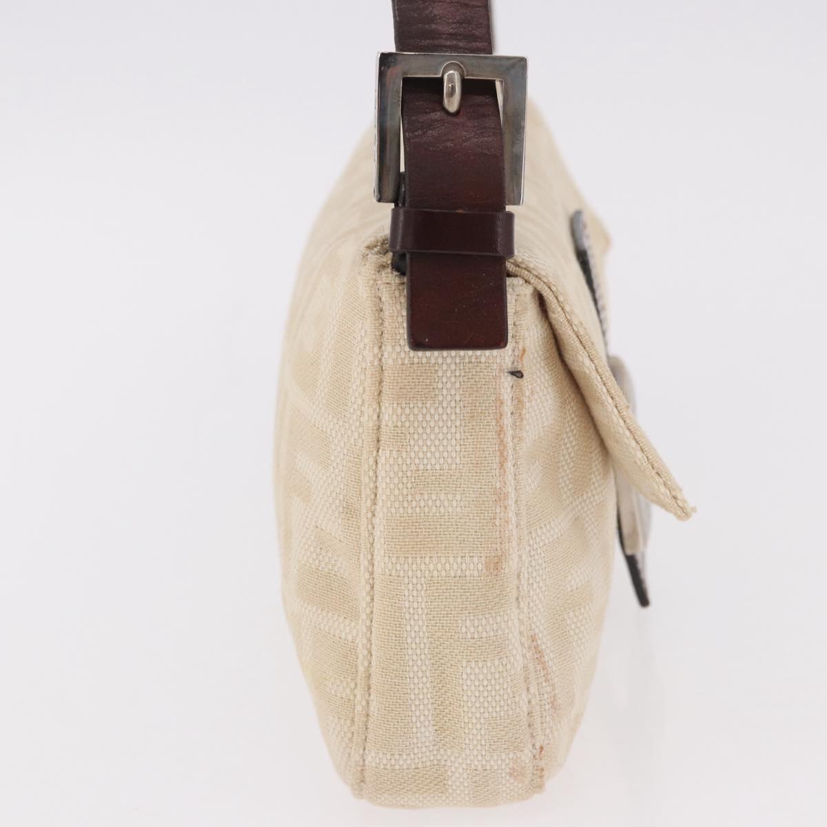 FENDI Zucca Canvas Mamma Baguette Shoulder Bag Beige Silver Auth 185664A