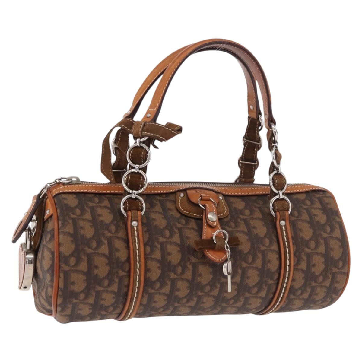 Christian Dior Trotter Canvas Romantic Chain Bag PVC Brown Silver Auth 185666SAM