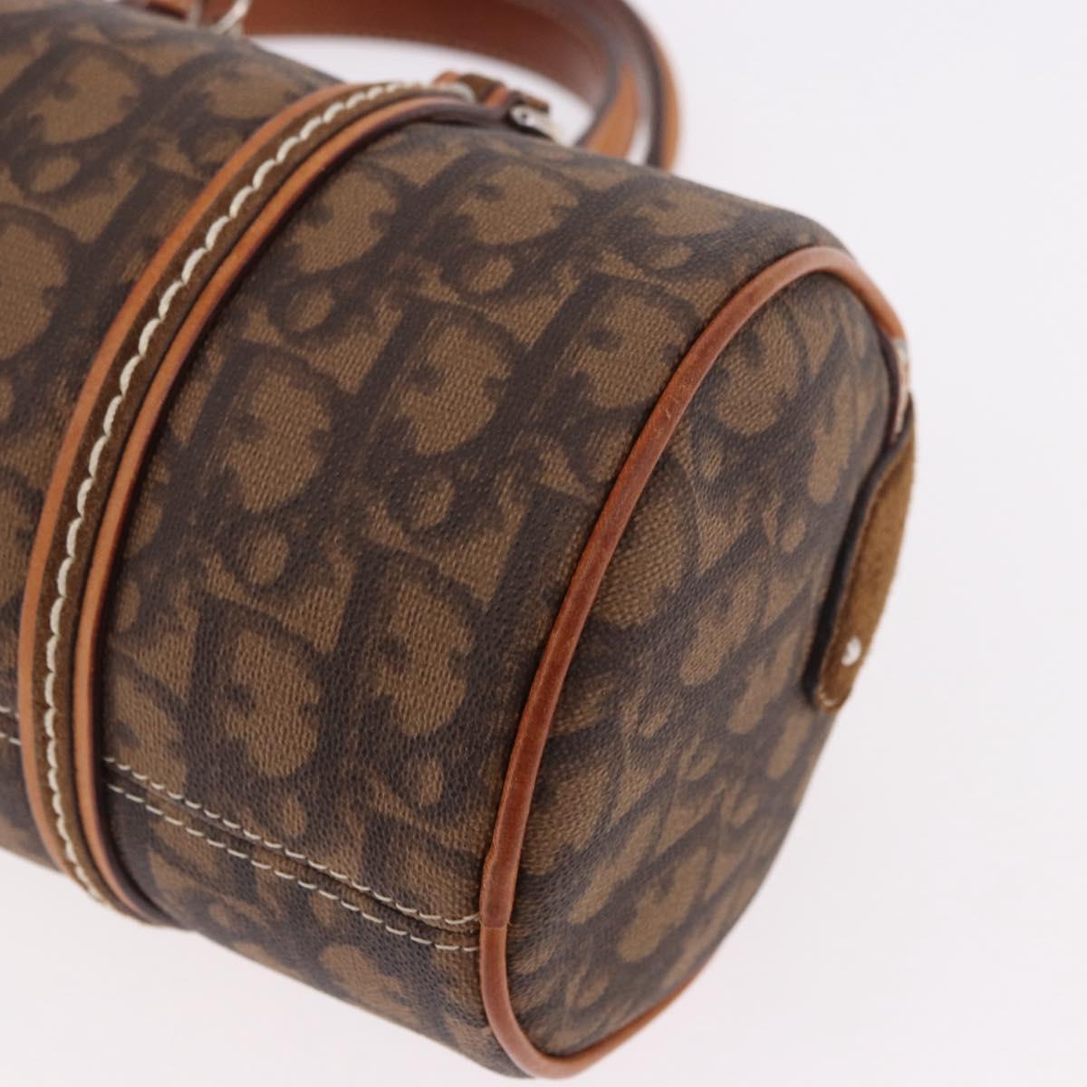 Christian Dior Trotter Canvas Romantic Chain Bag PVC Brown Silver Auth 185666SAM