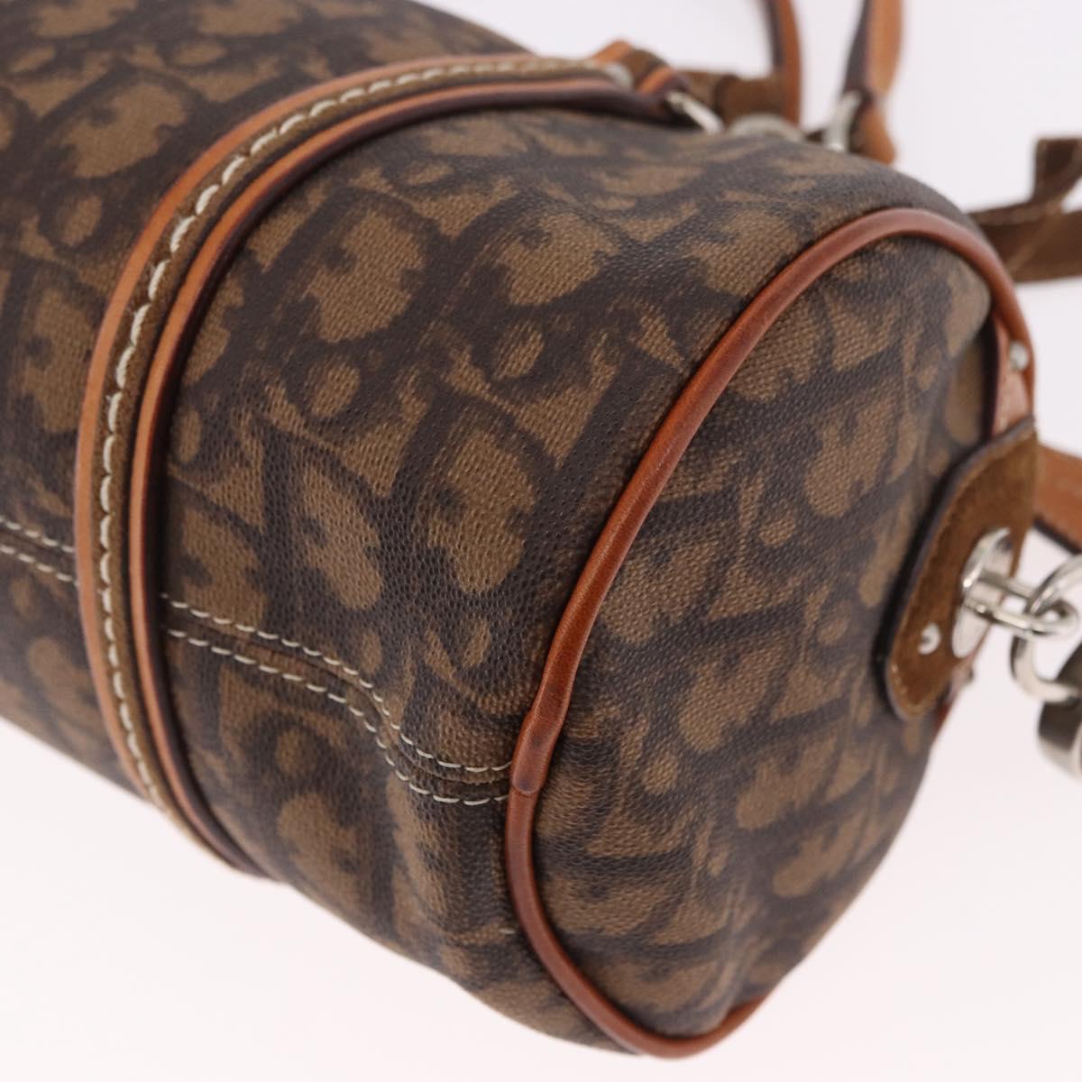 Christian Dior Trotter Canvas Romantic Chain Bag PVC Brown Silver Auth 185666SAM