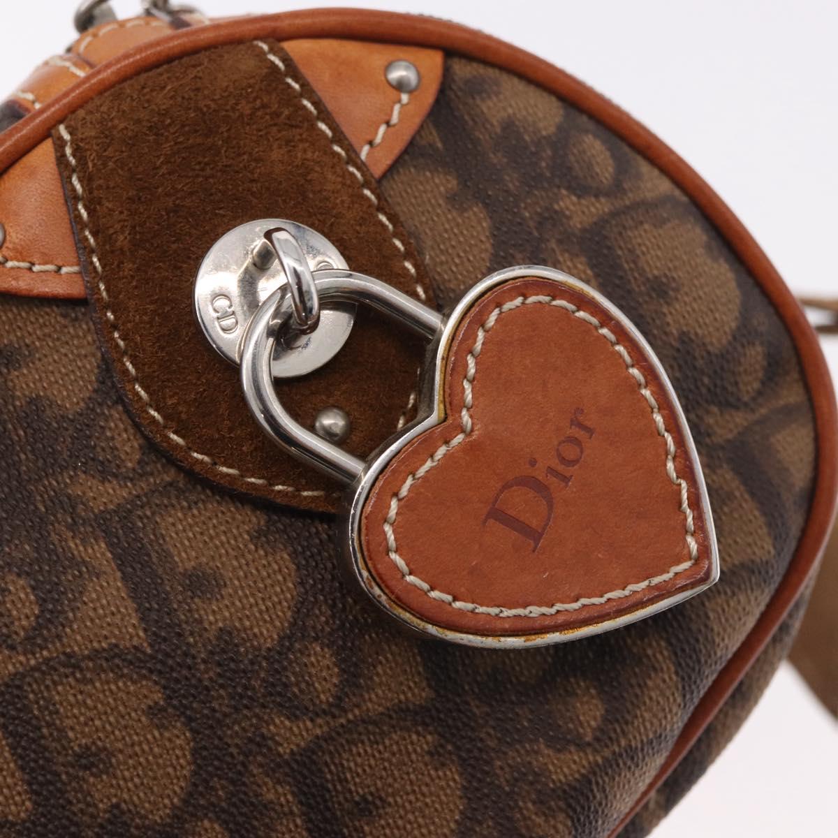 Christian Dior Trotter Canvas Romantic Chain Bag PVC Brown Silver Auth 185666SAM