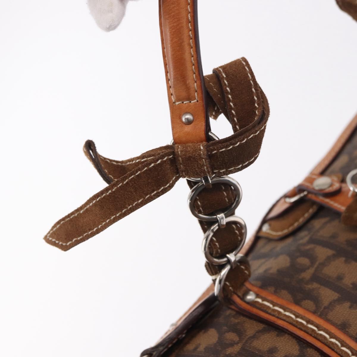 Christian Dior Trotter Canvas Romantic Chain Bag PVC Brown Silver Auth 185666SAM