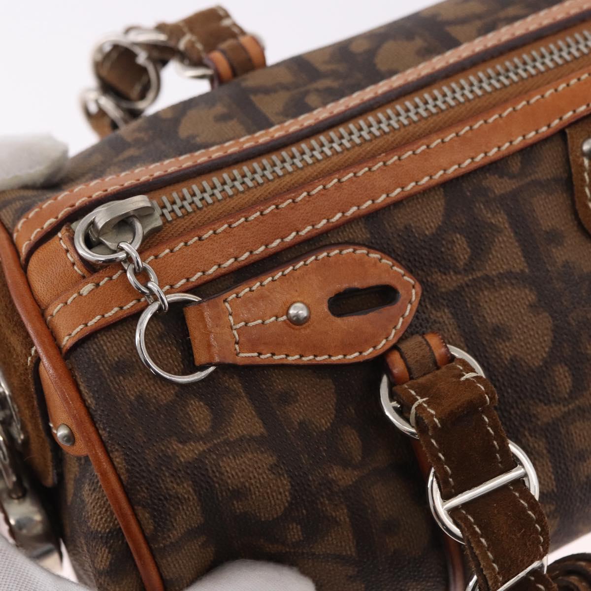 Christian Dior Trotter Canvas Romantic Chain Bag PVC Brown Silver Auth 185666SAM