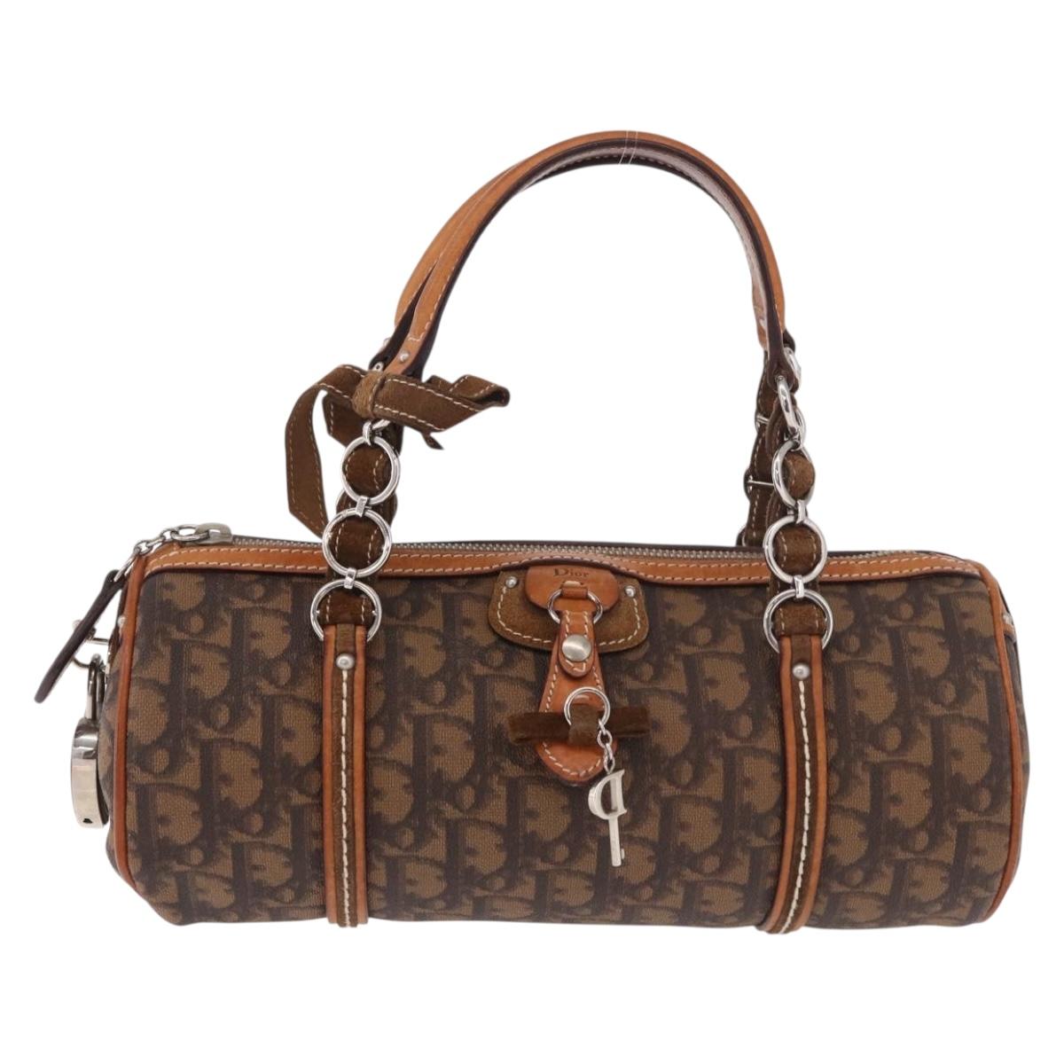 Christian Dior Trotter Canvas Romantic Chain Bag PVC Brown Silver Auth 185666SAM