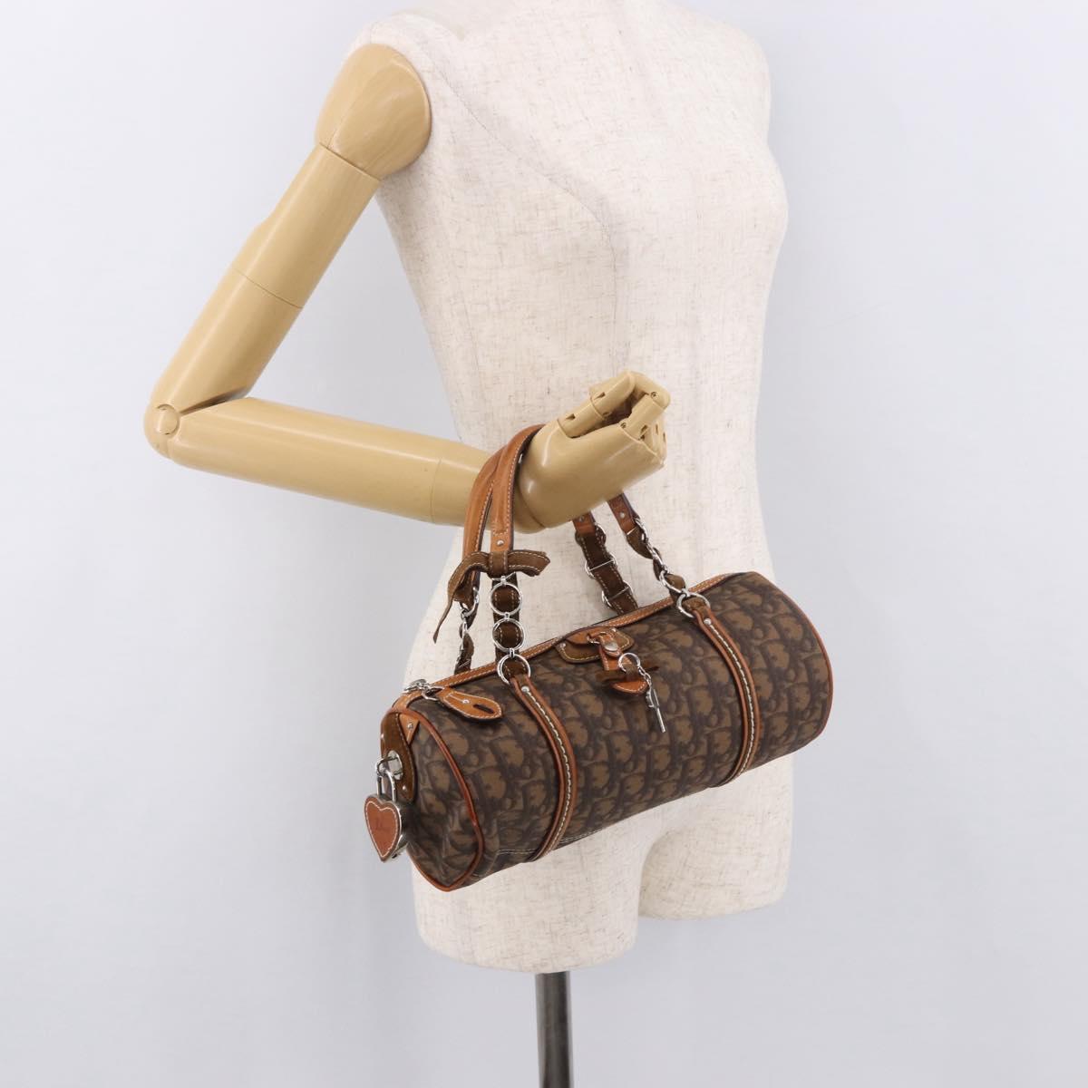 Christian Dior Trotter Canvas Romantic Chain Bag PVC Brown Silver Auth 185666SAM